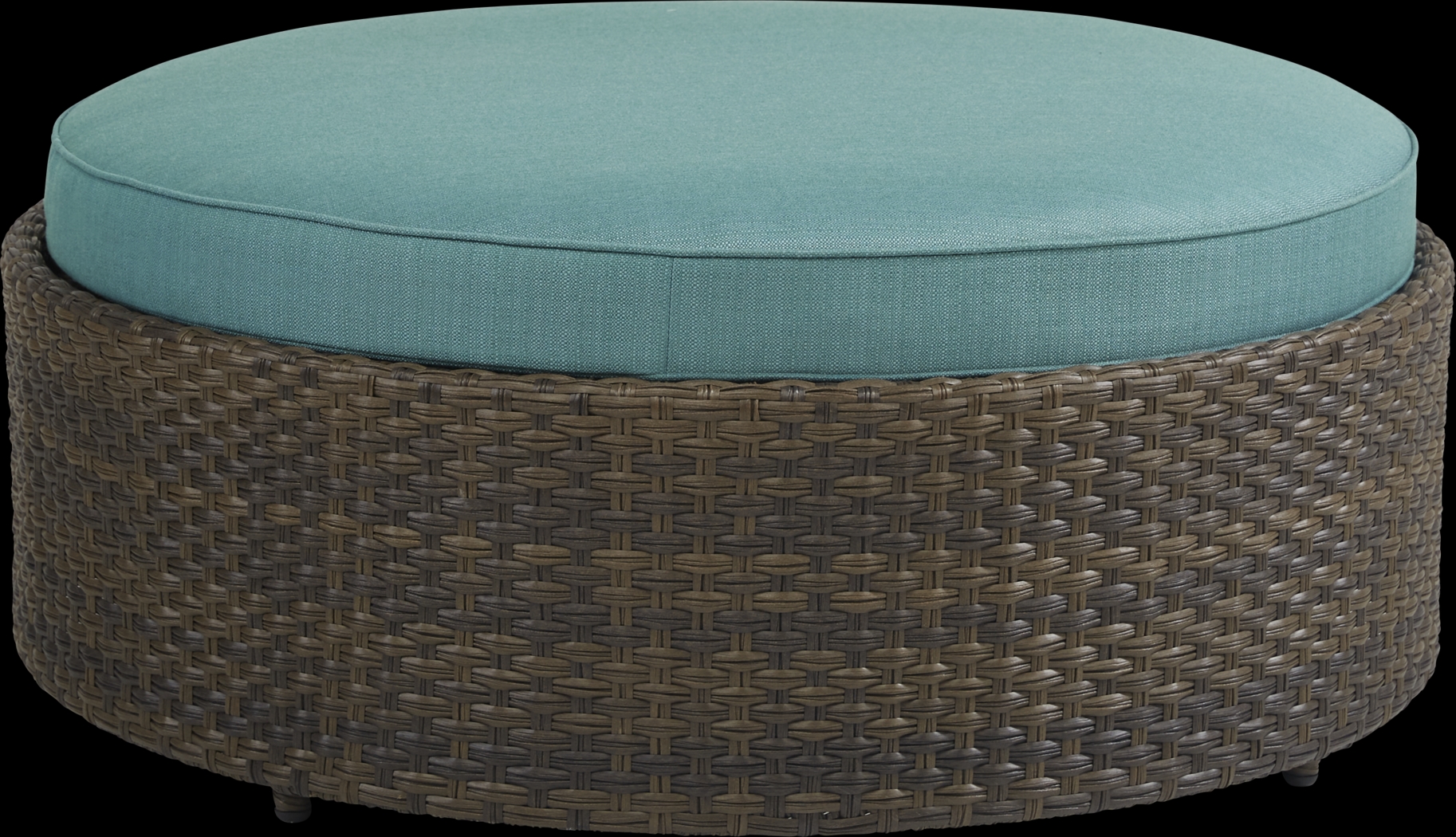 Rialto Brown Round Outdoor Ottoman with Aqua Cushions - Thumbnail - Image 1