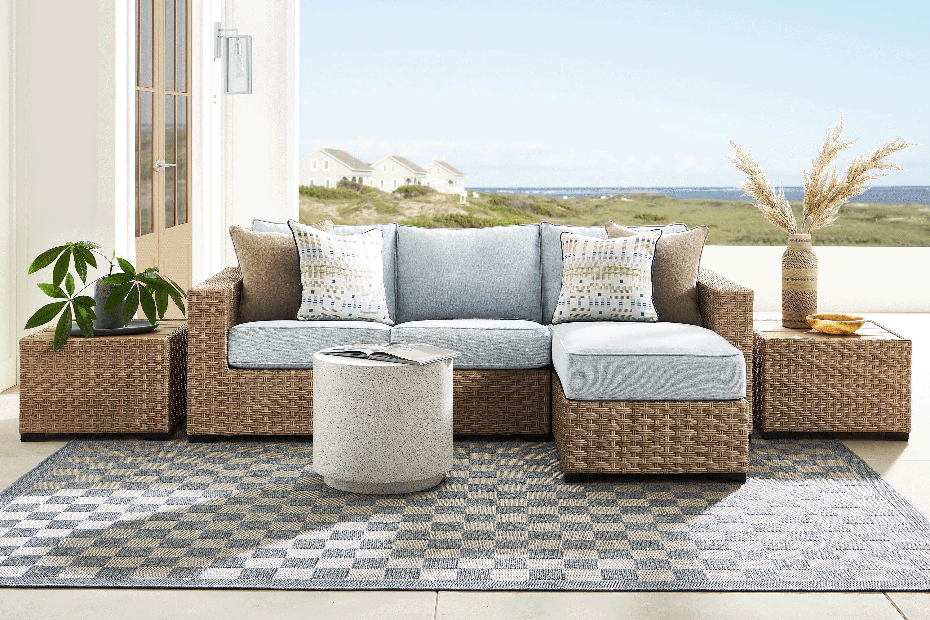 Rialto II Natural 2 Pc Outdoor Sectional with Sky Cushions - Thumbnail - Image 2