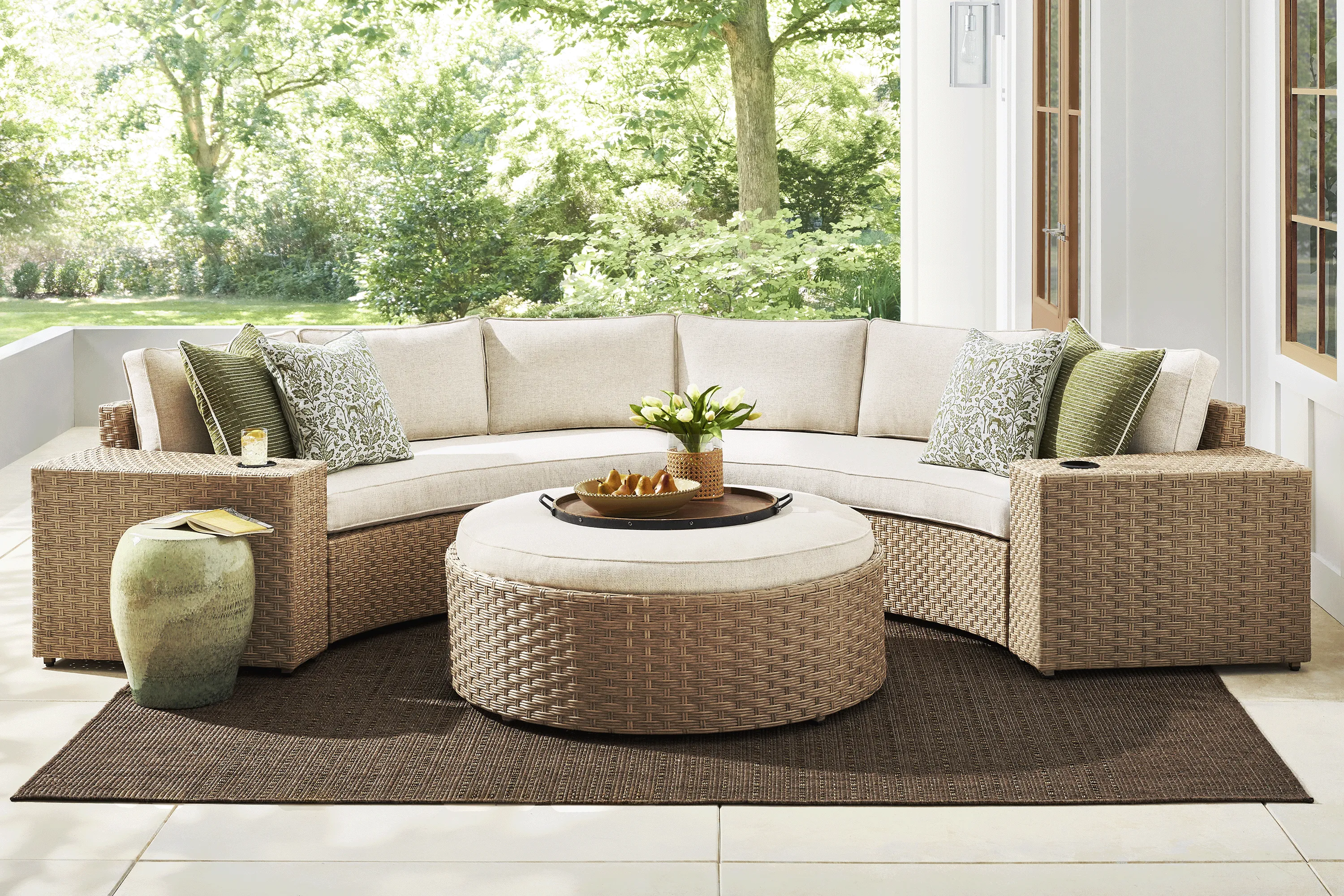 Rialto II Natural 4 Pc Curved Outdoor Sectional with Sand Cushions - Thumbnail - Image 2