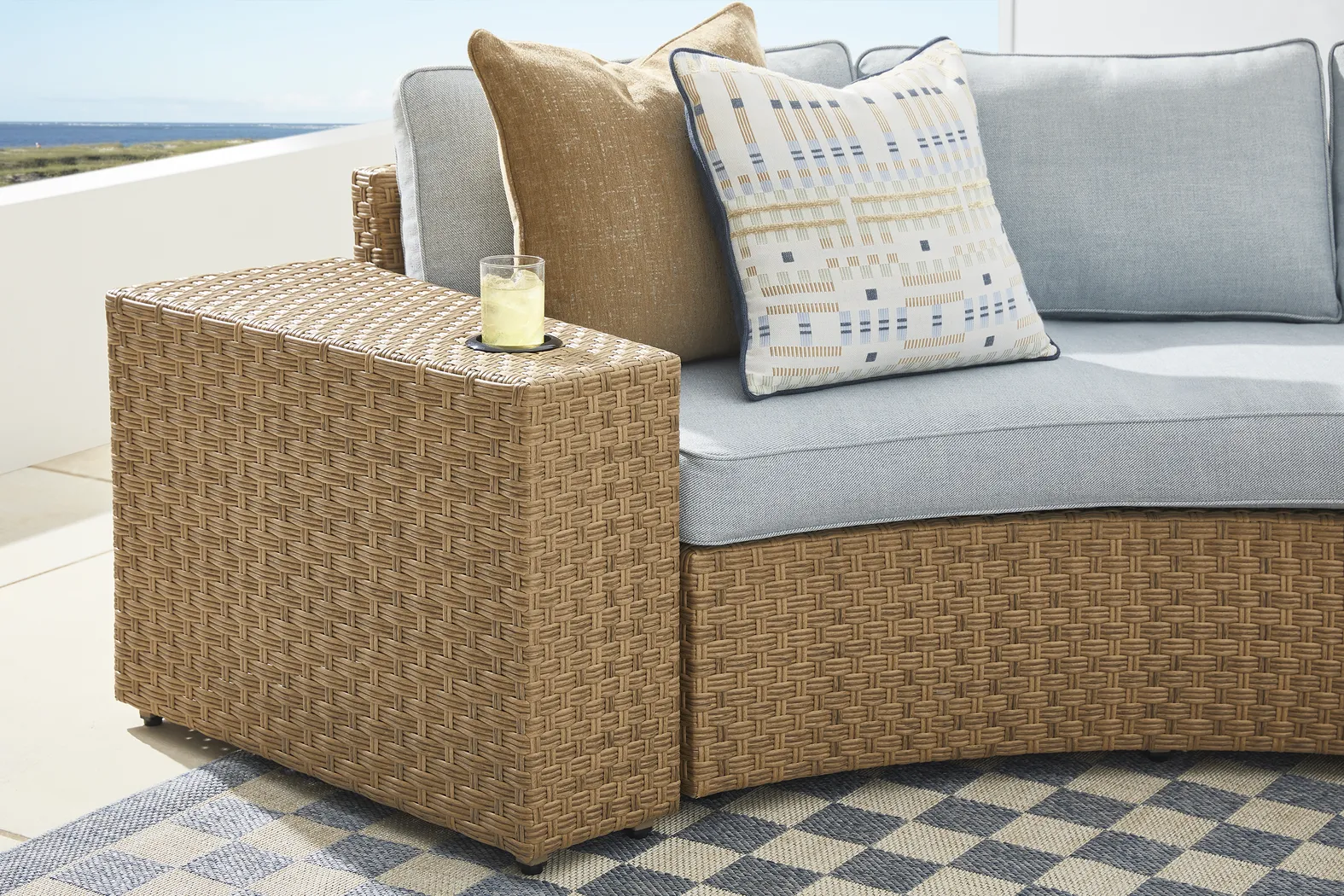 Rialto II Natural 4 Pc Curved Outdoor Sectional with Sky Cushions - Thumbnail - Image 4