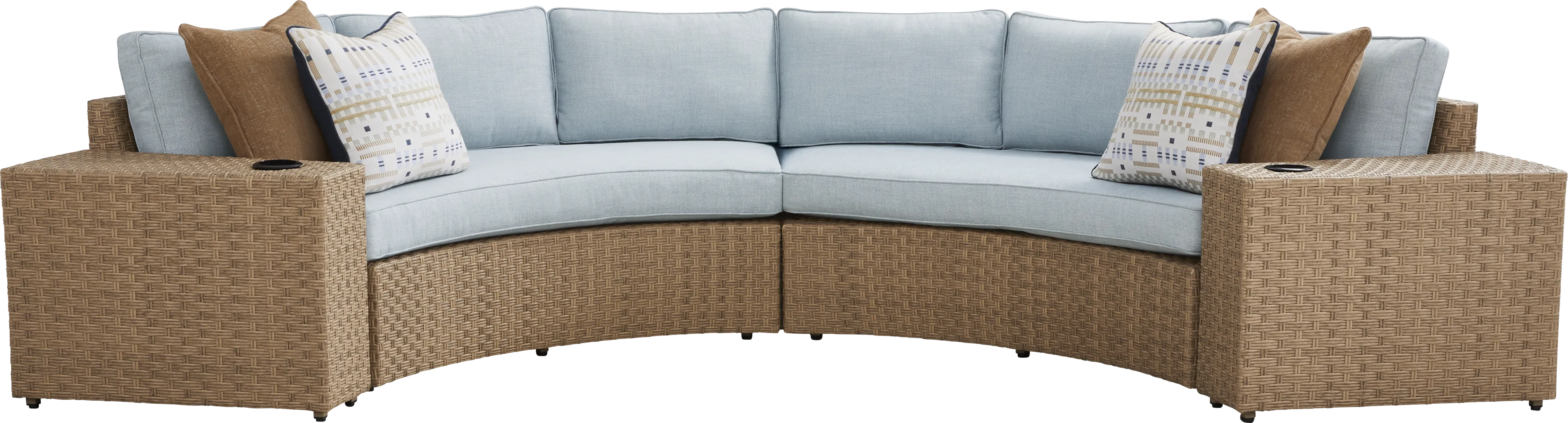 Rialto II Natural 4 Pc Curved Outdoor Sectional with Sky Cushions - Thumbnail - Image 1