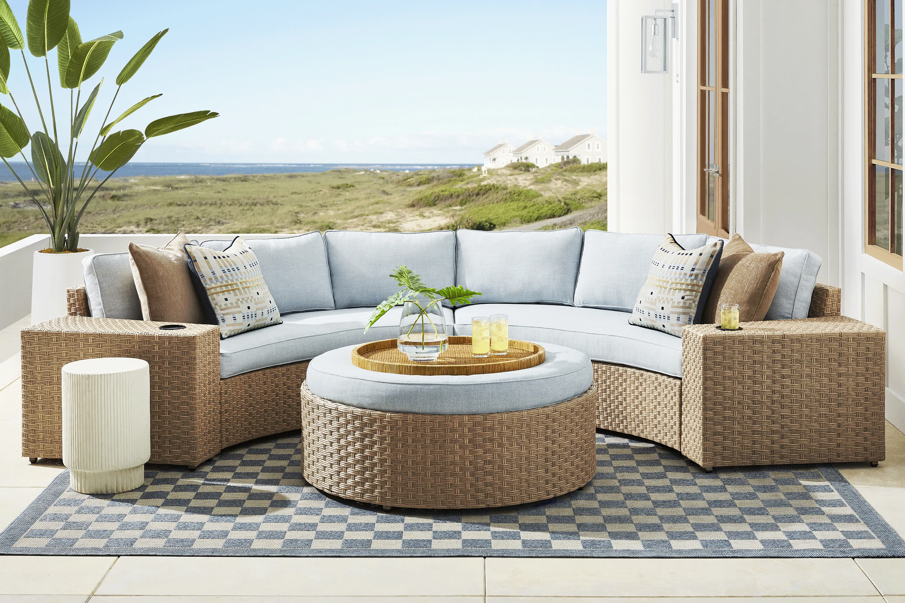 Rialto II Natural 4 Pc Curved Outdoor Sectional with Sky Cushions - Thumbnail - Image 2