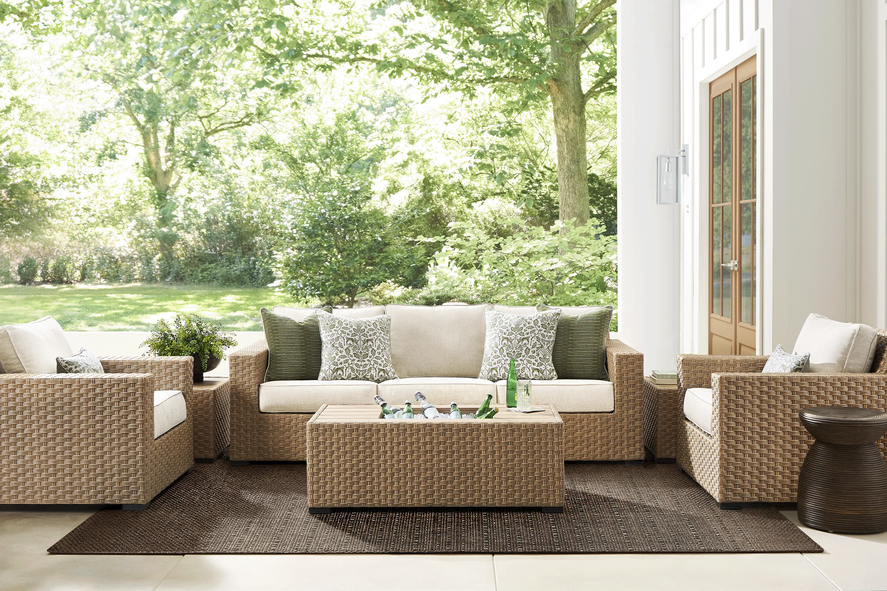 Rialto II Natural 4 Pc Outdoor Seating Set with Sand Cushions - Thumbnail - Image 1