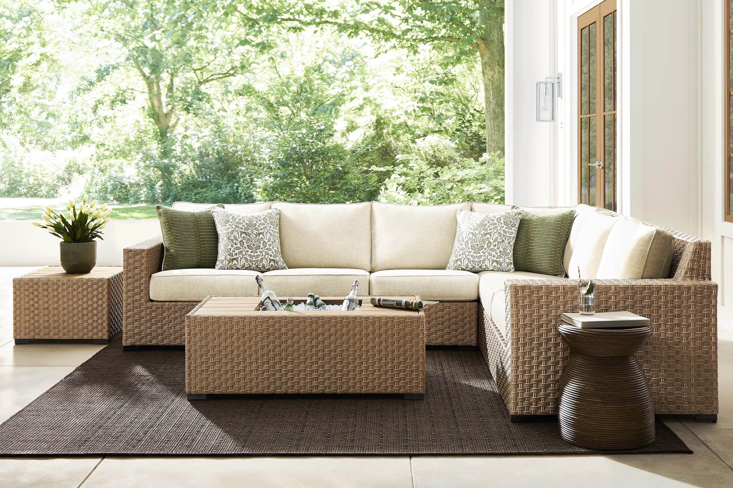 Rialto II Natural 4 Pc Outdoor Sectional with Sand Cushions - Thumbnail - Image 2