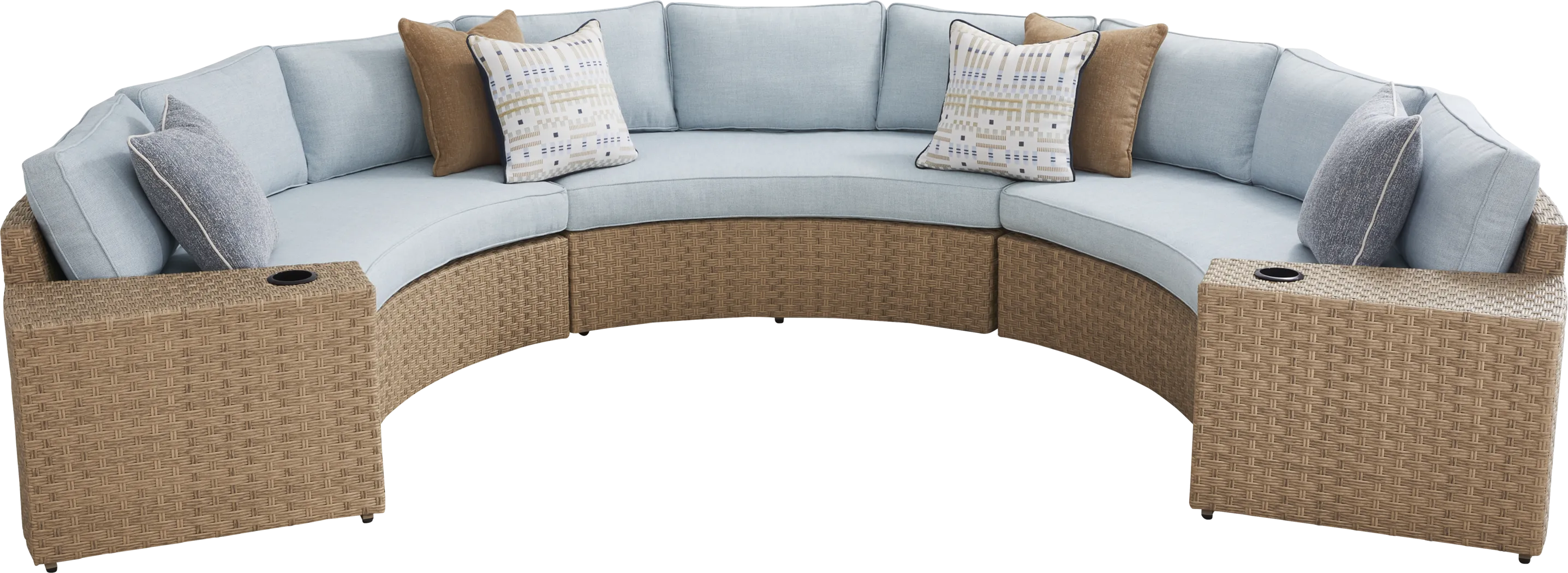 Rialto II Natural 5 Pc Curved Outdoor Sectional with Sky Cushions - Thumbnail - Image 3