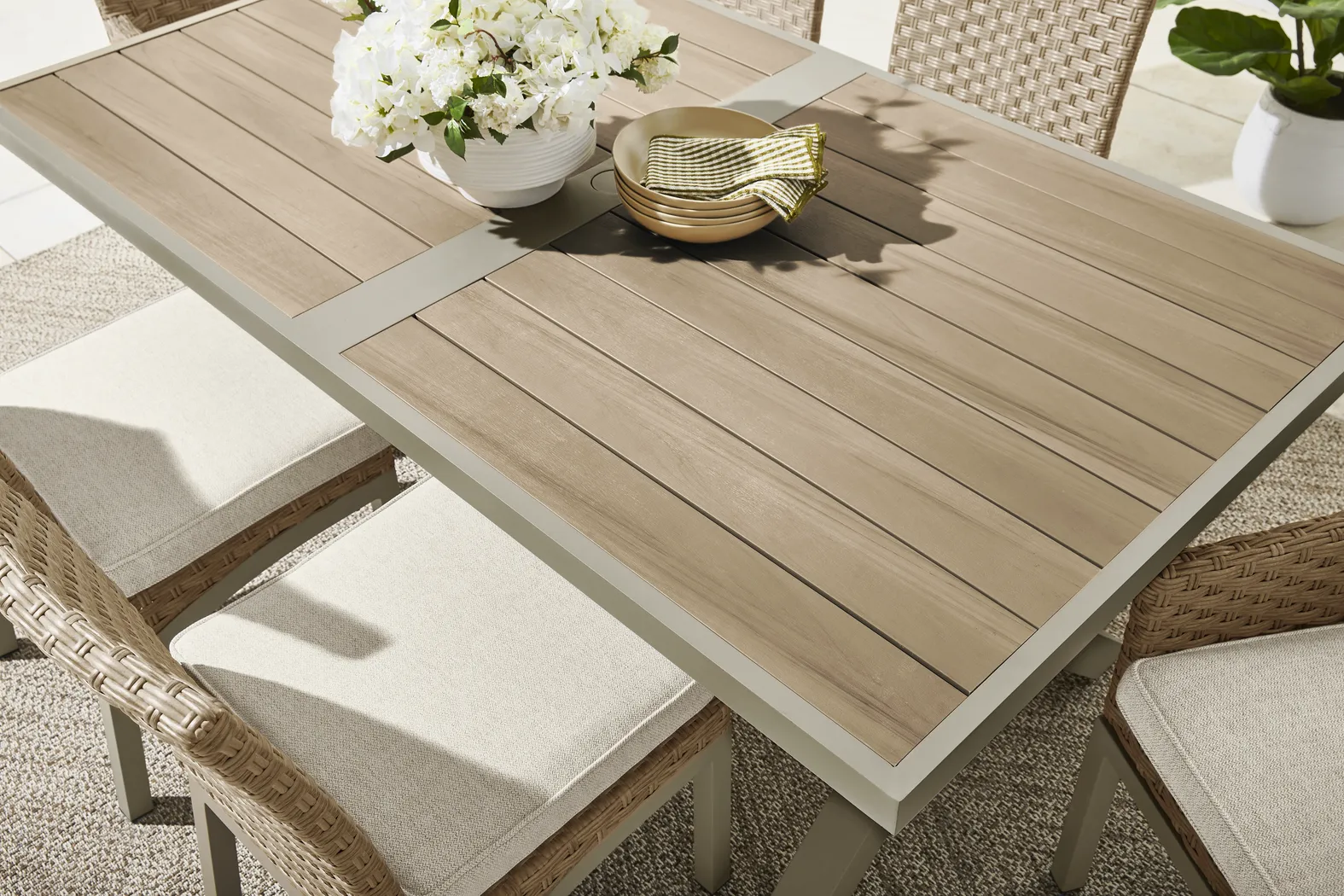 Rialto II Natural 7 Pc 71 in. Outdoor Dining Set with Sky Cushions - Thumbnail - Image 3