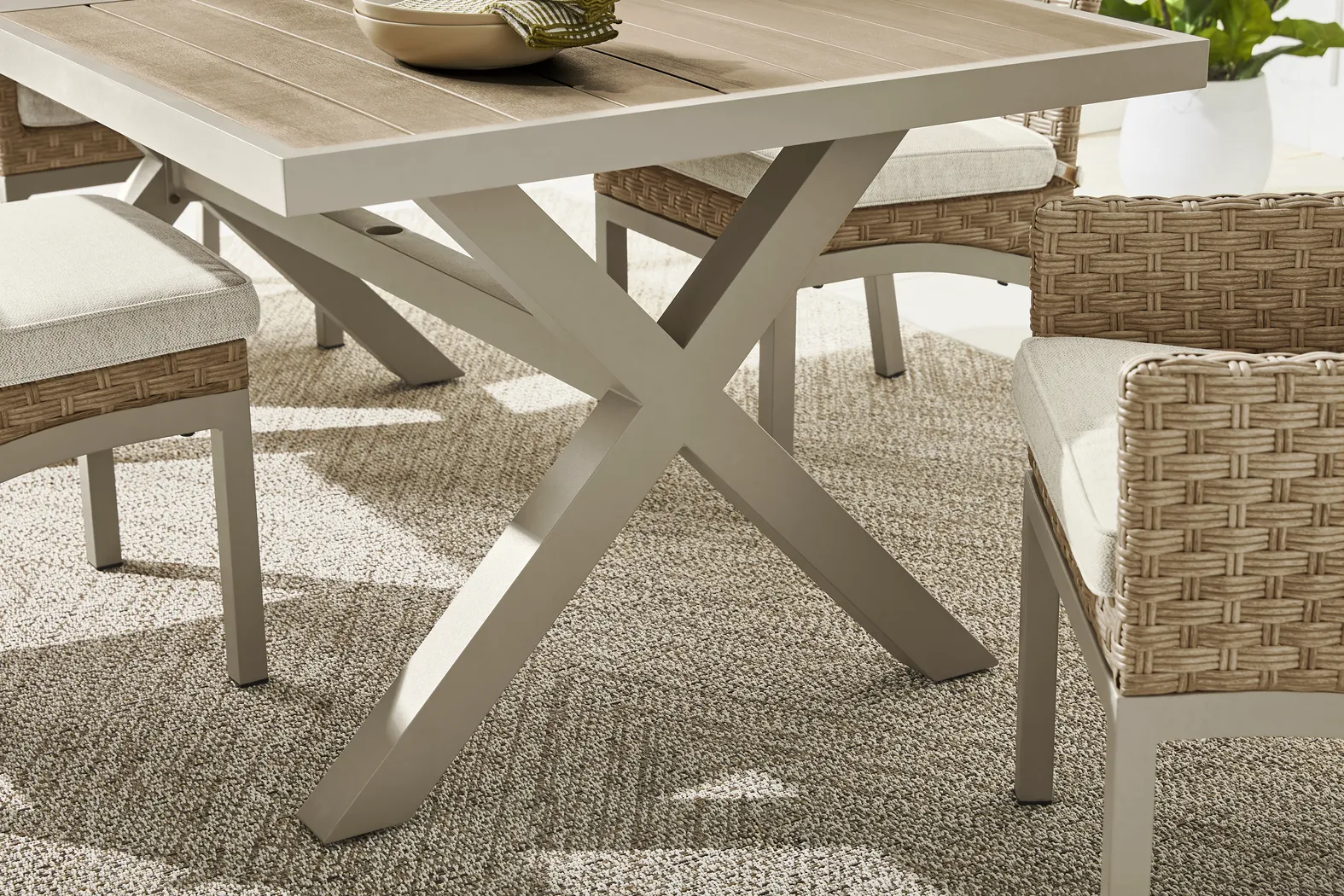 Rialto II Natural 7 Pc 71 in. Outdoor Dining Set with Sky Cushions - Thumbnail - Image 4
