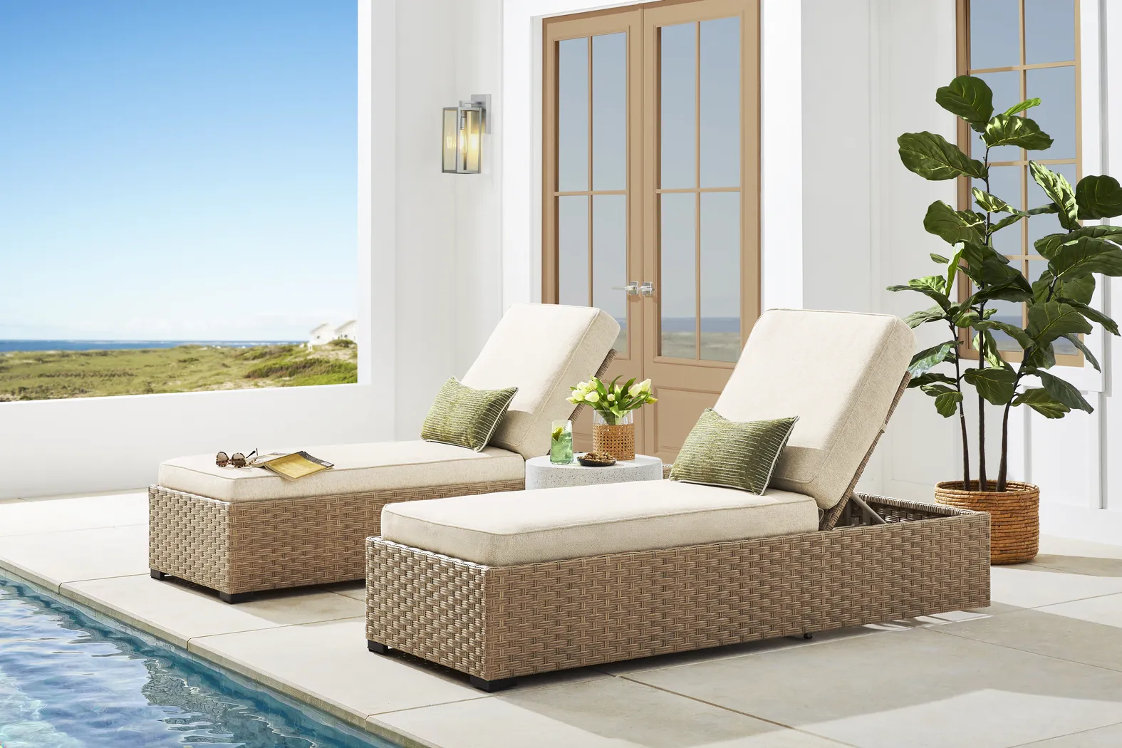 Rialto II Natural Outdoor Chaise with Sand Cushions, Set of 2 - Thumbnail - Image 2