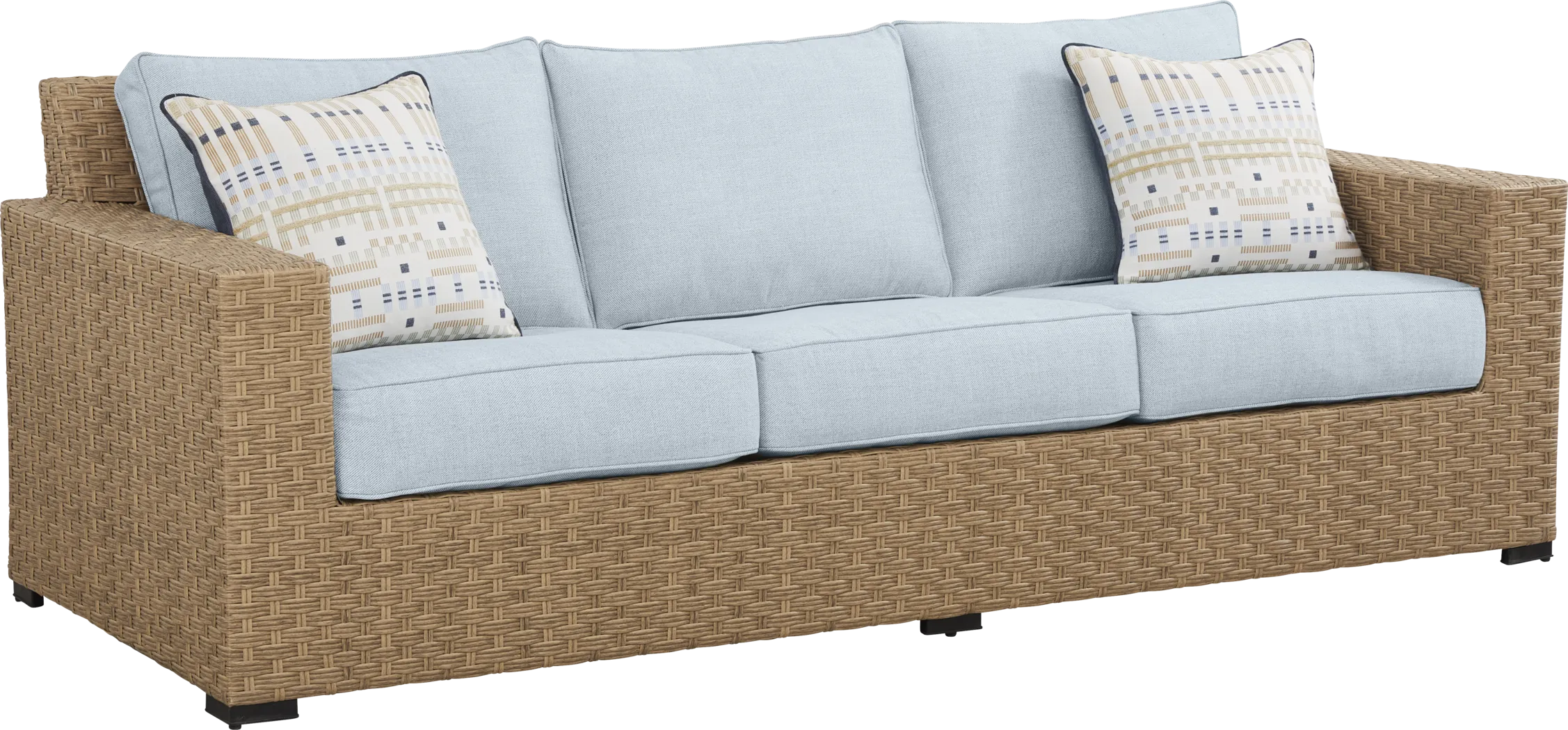 Rialto II Natural Outdoor Sofa with Sky Cushions - Thumbnail - Image 2