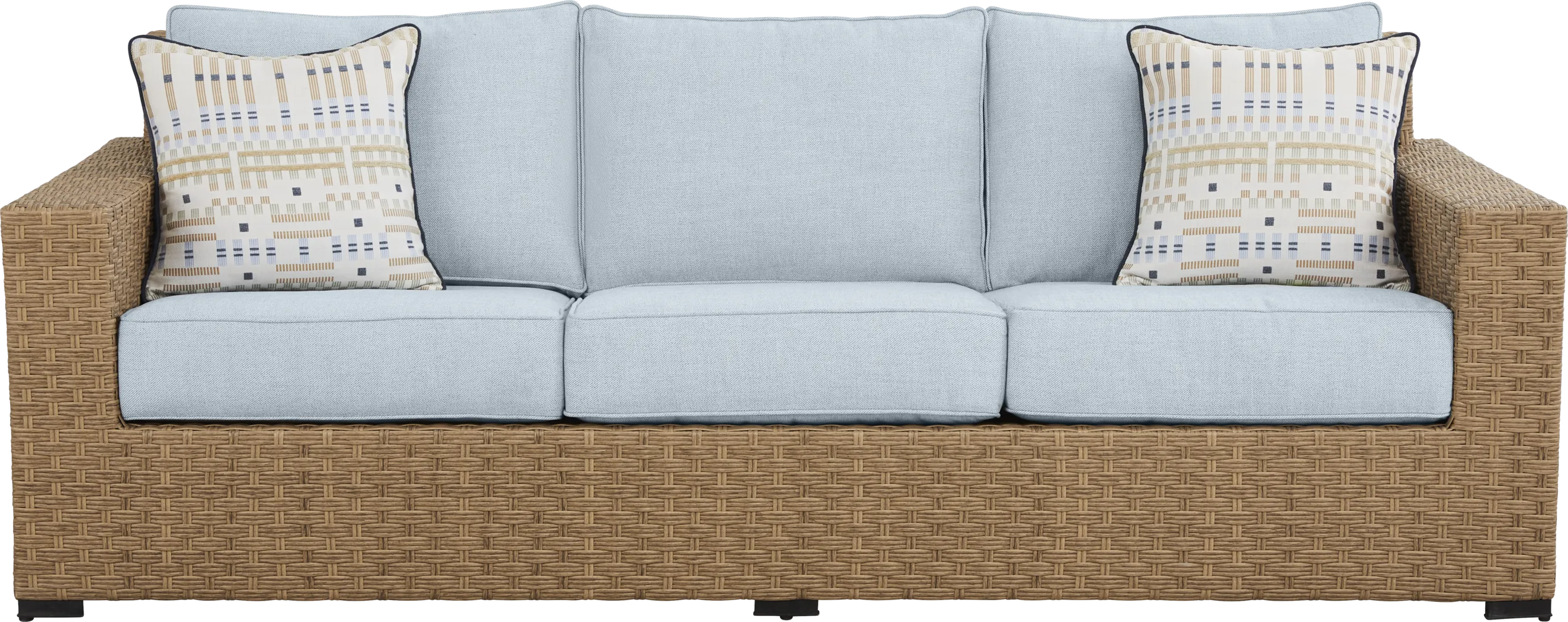 Rialto II Natural Outdoor Sofa with Sky Cushions - Thumbnail - Image 1