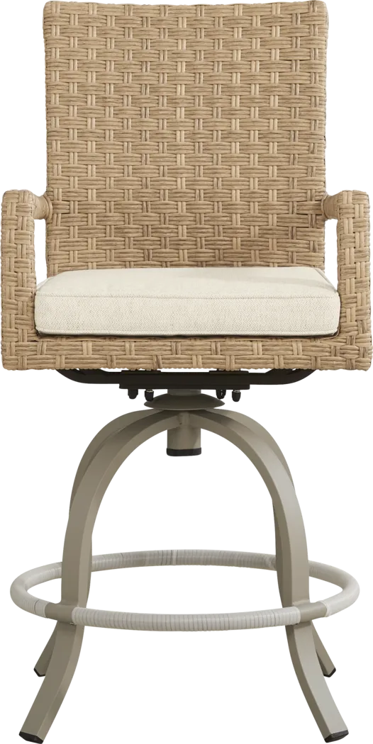 Rialto II Natural 5 Pc 40 in. Square Bar Height Outdoor Dining Set with Sand Cushions - Thumbnail - Image 4