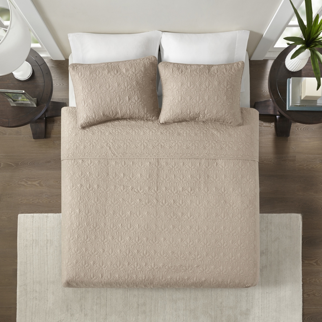 Riaz Khaki 3 Pc Queen Coverlet Set - Thumbnail - Image 3