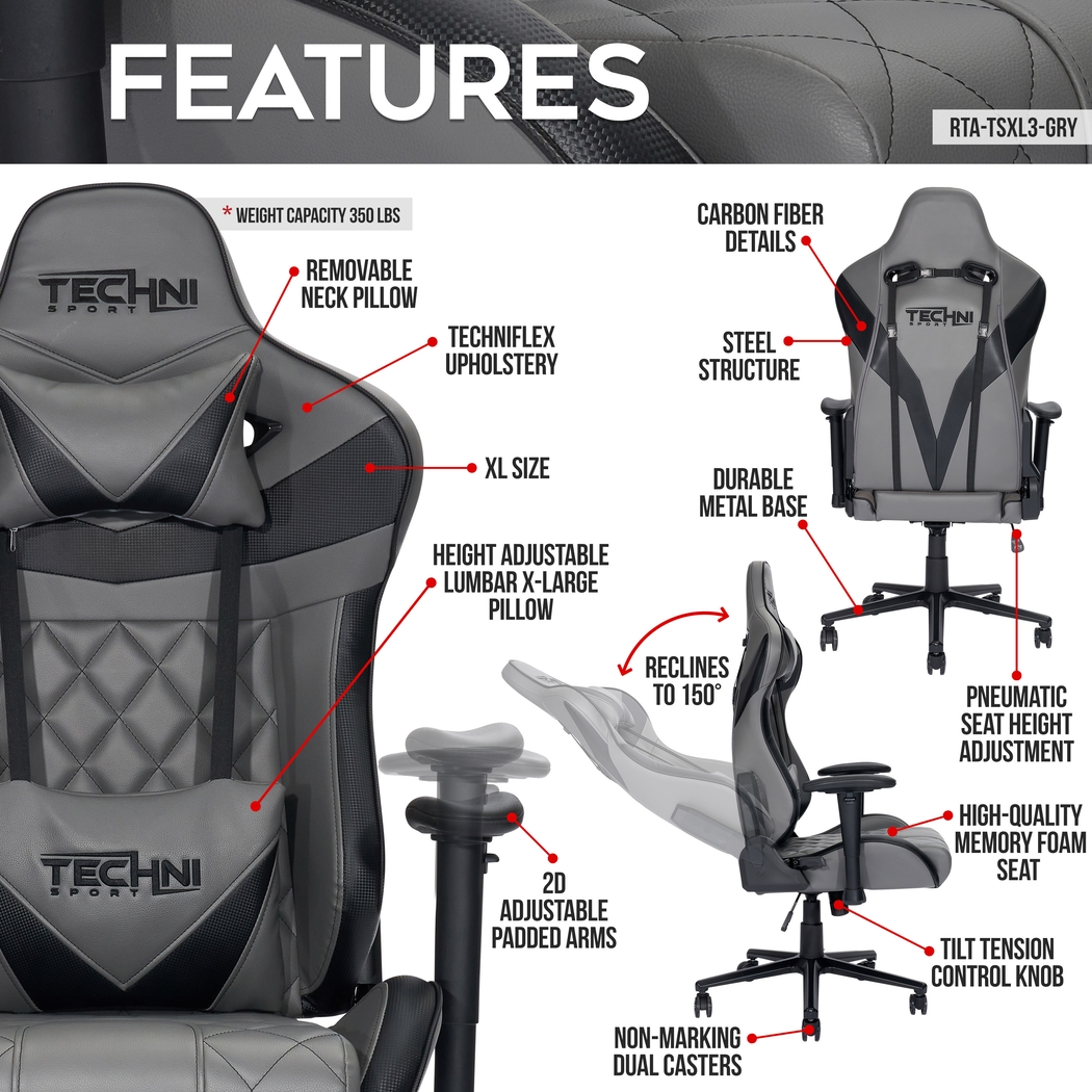 Ridado Gray XL Gaming Chair - Thumbnail - Image 3