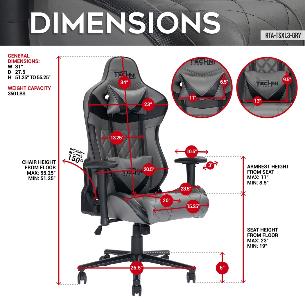 Ridado Gray XL Gaming Chair - Thumbnail - Image 4