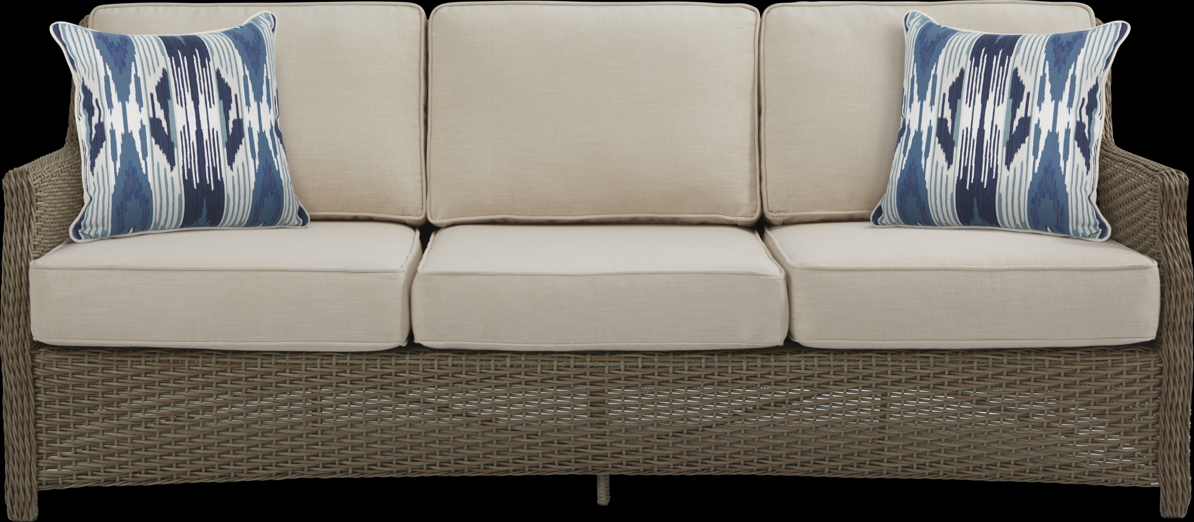 Ridgecrest Brown Outdoor Sofa with Parchment Cushions - Thumbnail - Image 1