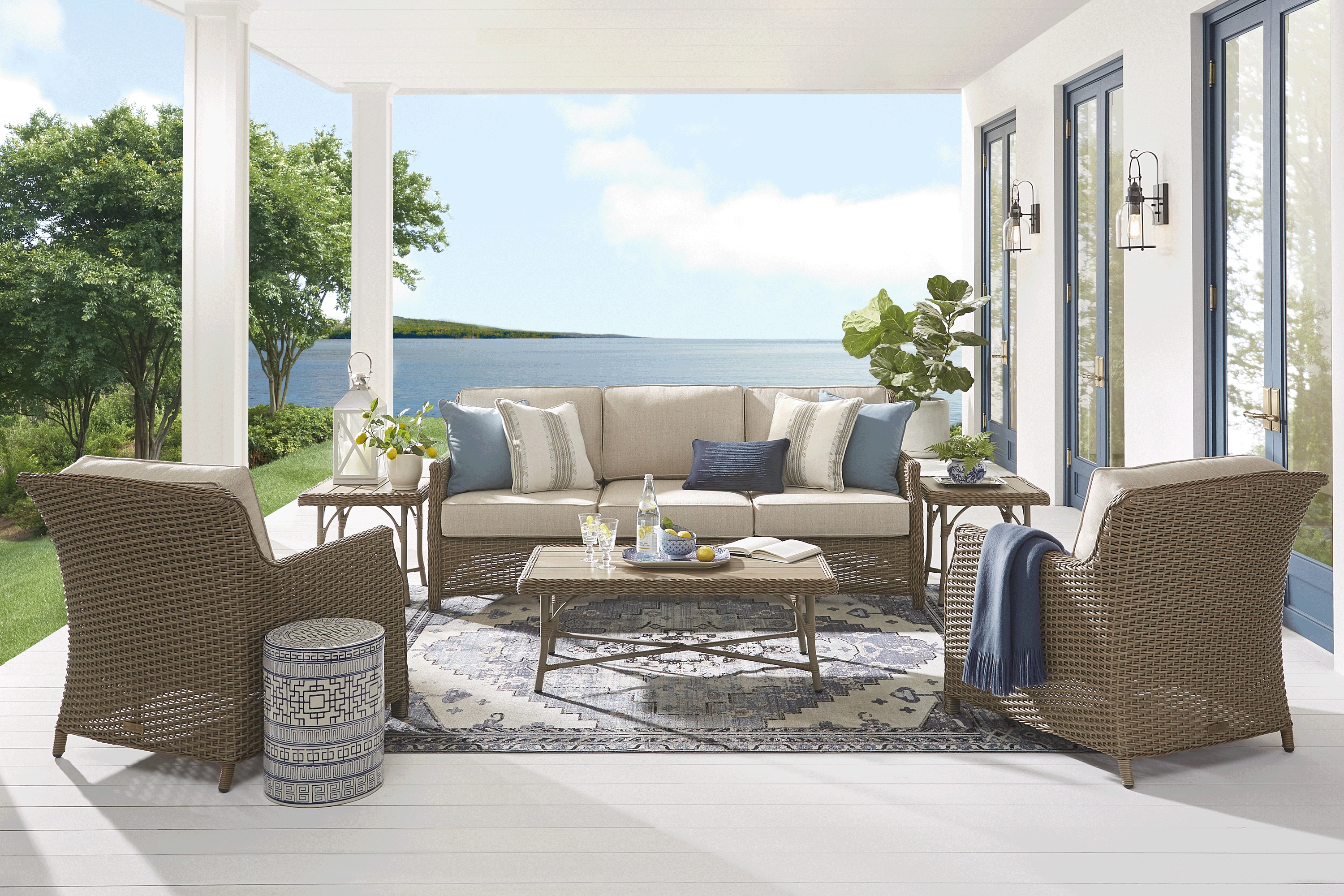 Ridgecrest Brown Outdoor Club Chair with Pebble Cushions - Thumbnail - Image 2