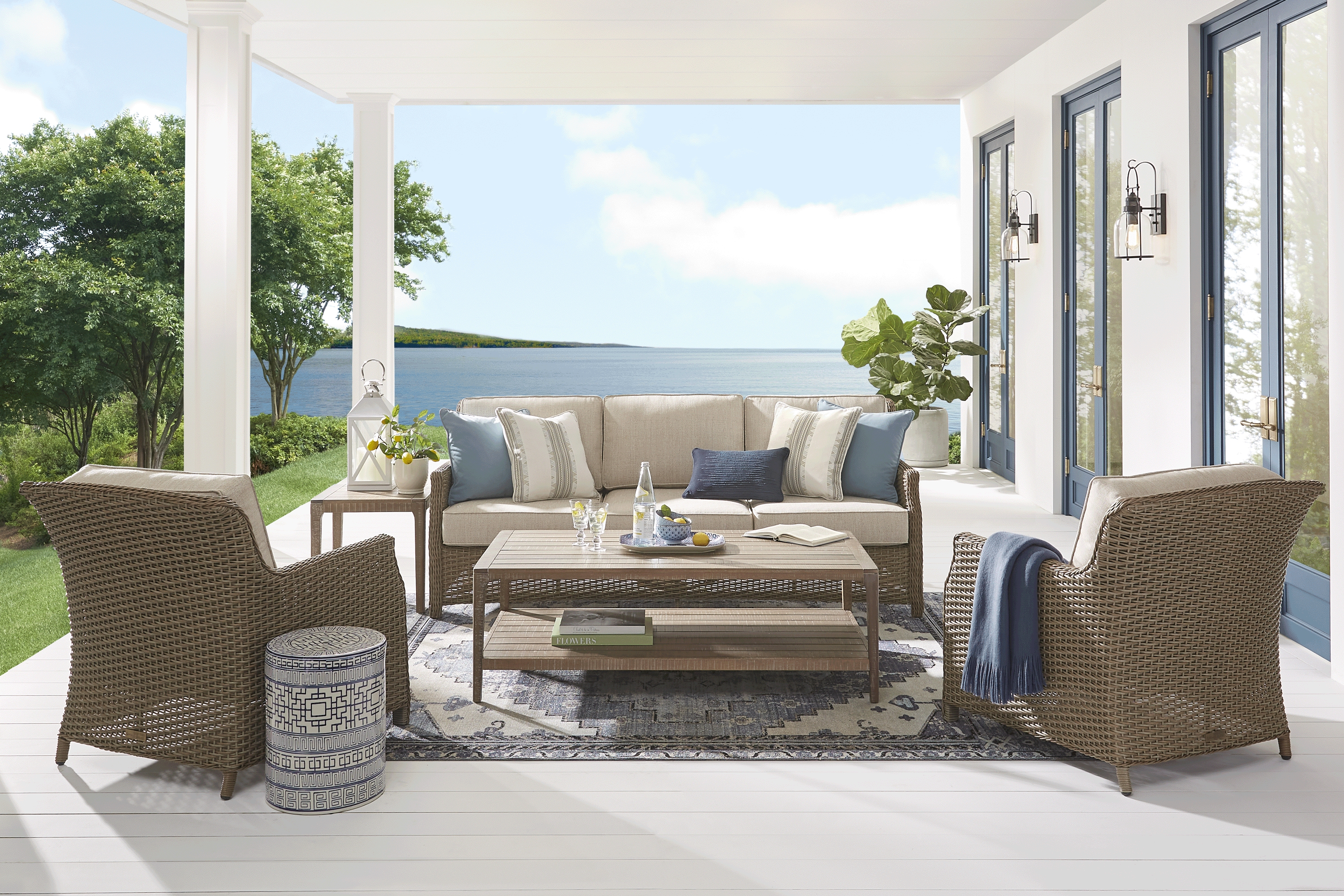 Ridgecrest Gray 4 pc Outdoor Sofa Seating Set With Pebble Cushions - Thumbnail - Image 1
