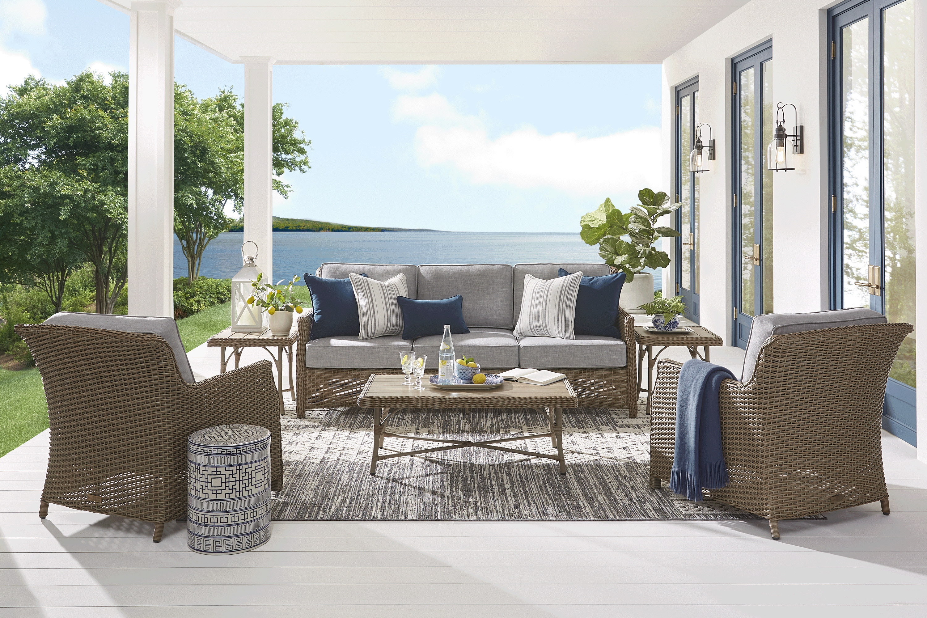 Ridgecrest Brown Outdoor Club Chair with Slate Cushions - Thumbnail - Image 2