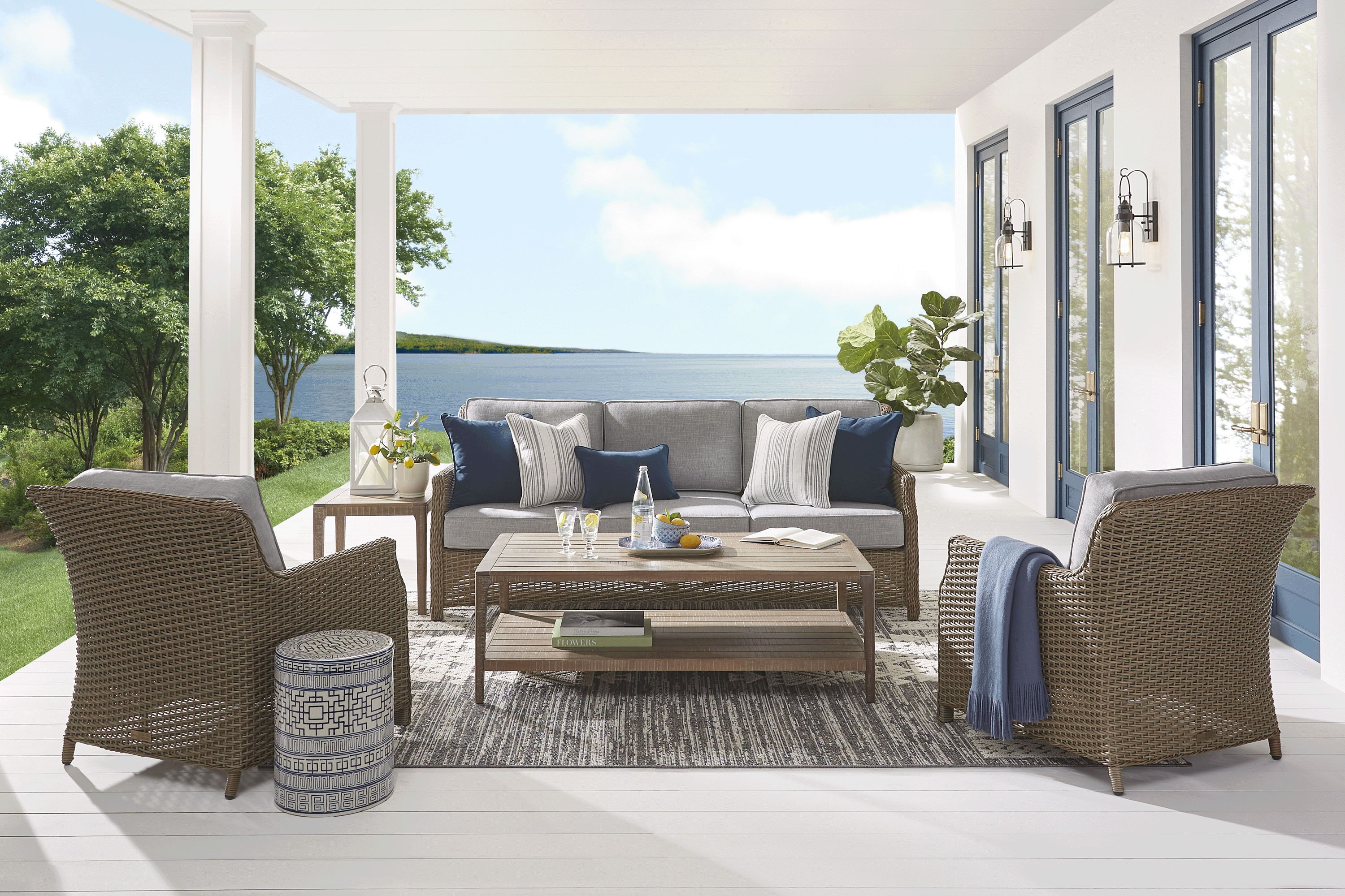 Ridgecrest Gray 4 pc Outdoor Sofa Seating Set With Slate Cushions - Thumbnail - Image 1