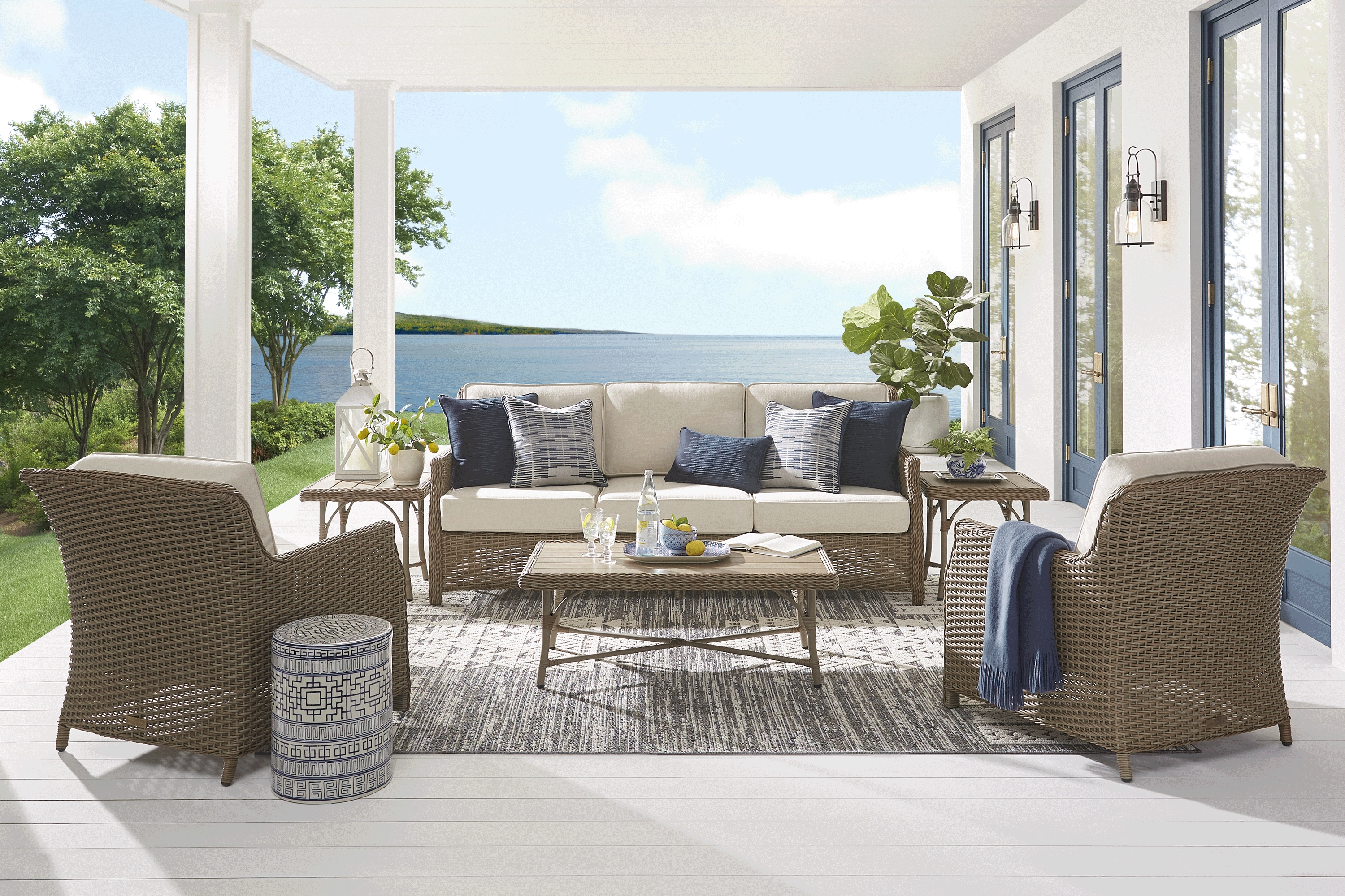 Ridgecrest Brown Outdoor Sofa with Parchment Cushions - Thumbnail - Image 2