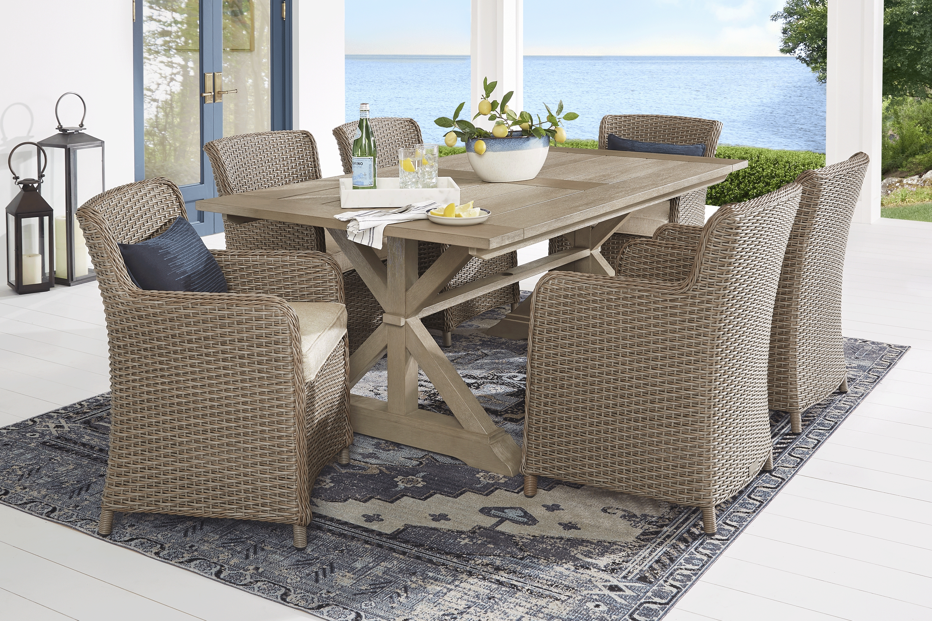 Ridgecrest Brown 5 Pc Outdoor Dining Set with Parchment Cushions - Thumbnail - Image 1