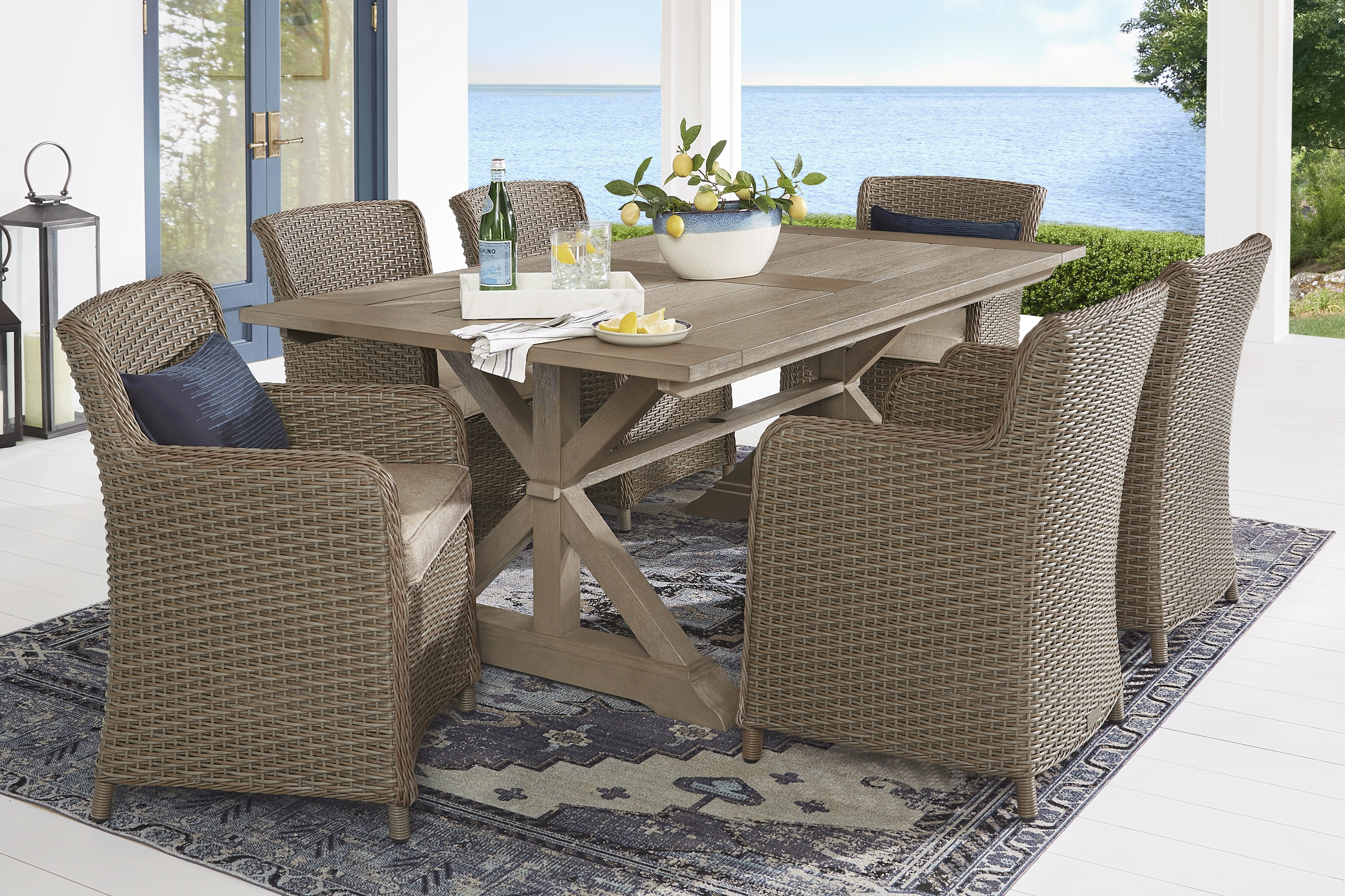Ridgecrest Brown 5 Pc Outdoor Dining Set with Pebble Cushions - Thumbnail - Image 1
