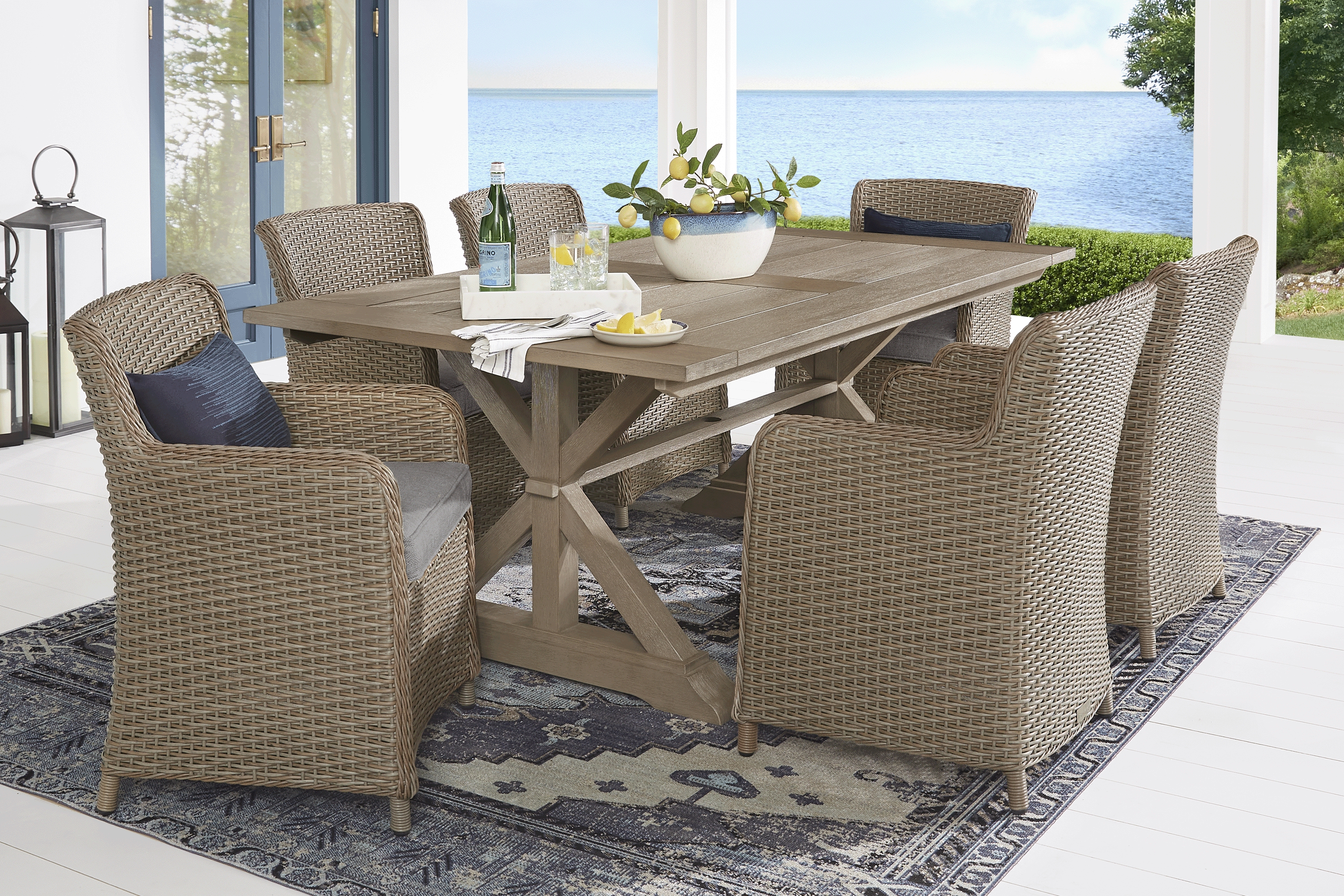 Ridgecrest Brown 7 Pc Outdoor Dining Set with Slate Cushions - Thumbnail - Image 1