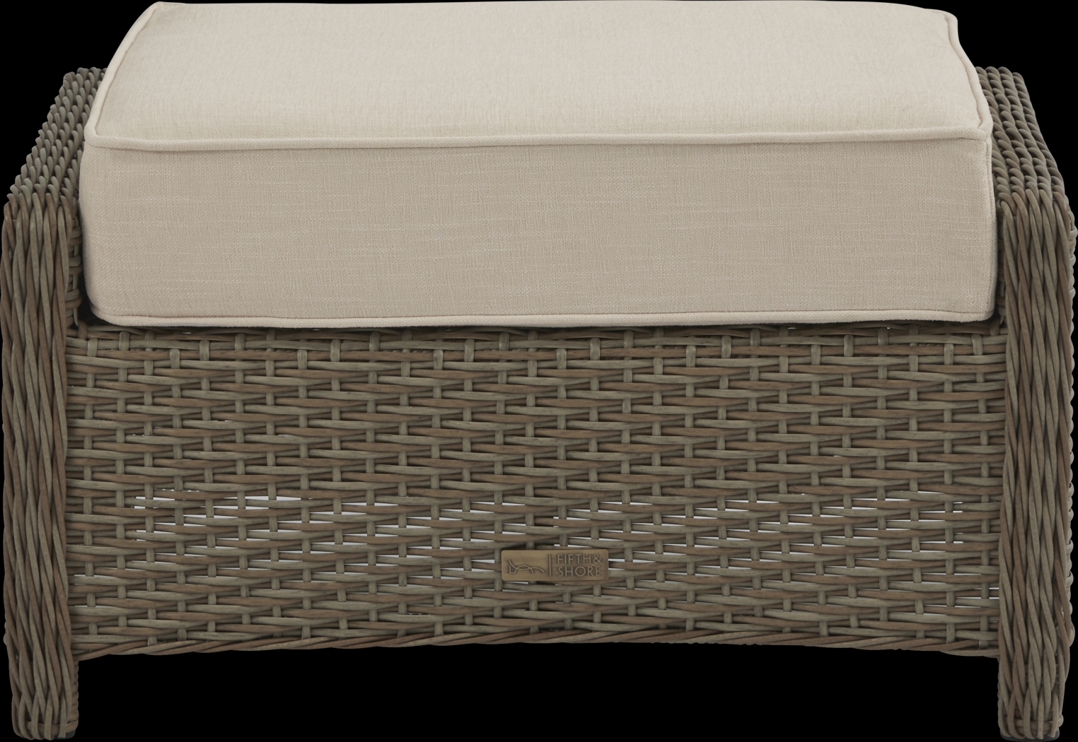 Ridgecrest Brown Outdoor Ottoman with Parchment Cushion - Thumbnail - Image 1