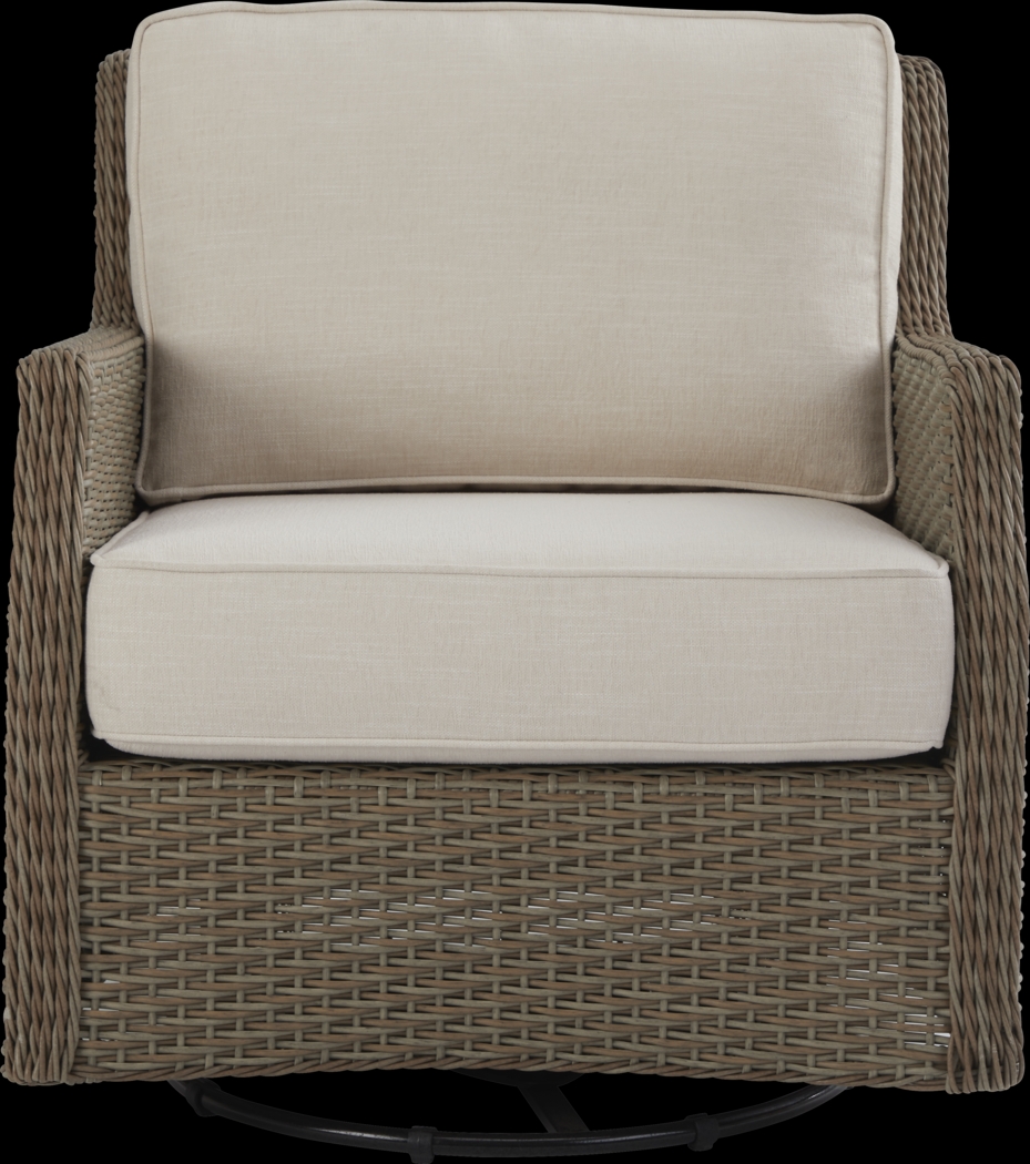 Ridgecrest Brown Outdoor Swivel Club Chair with Parchment Cushions - Thumbnail - Image 1