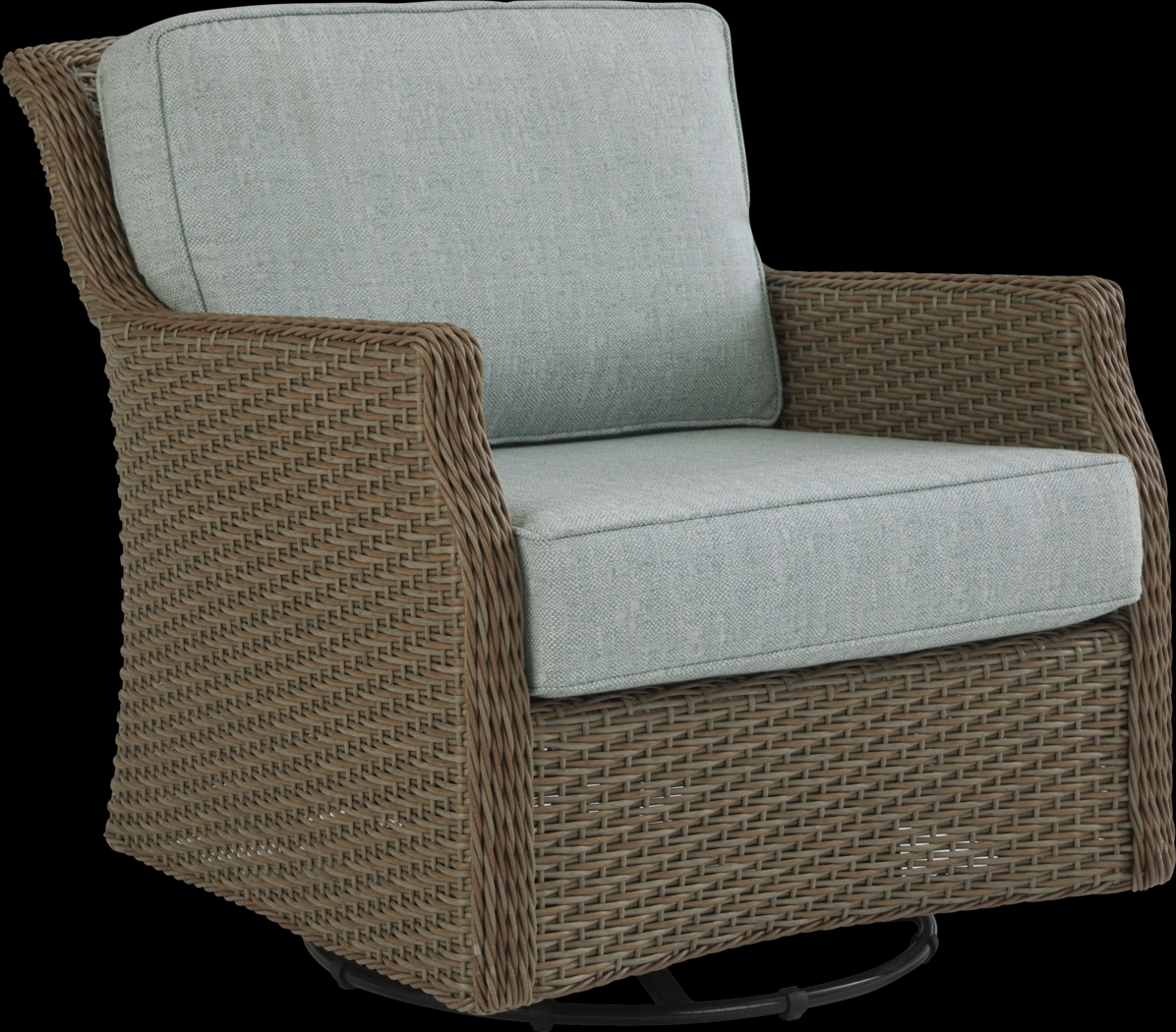 Ridgecrest Brown Outdoor Swivel Club Chair with Seafoam Cushions - Thumbnail - Image 1