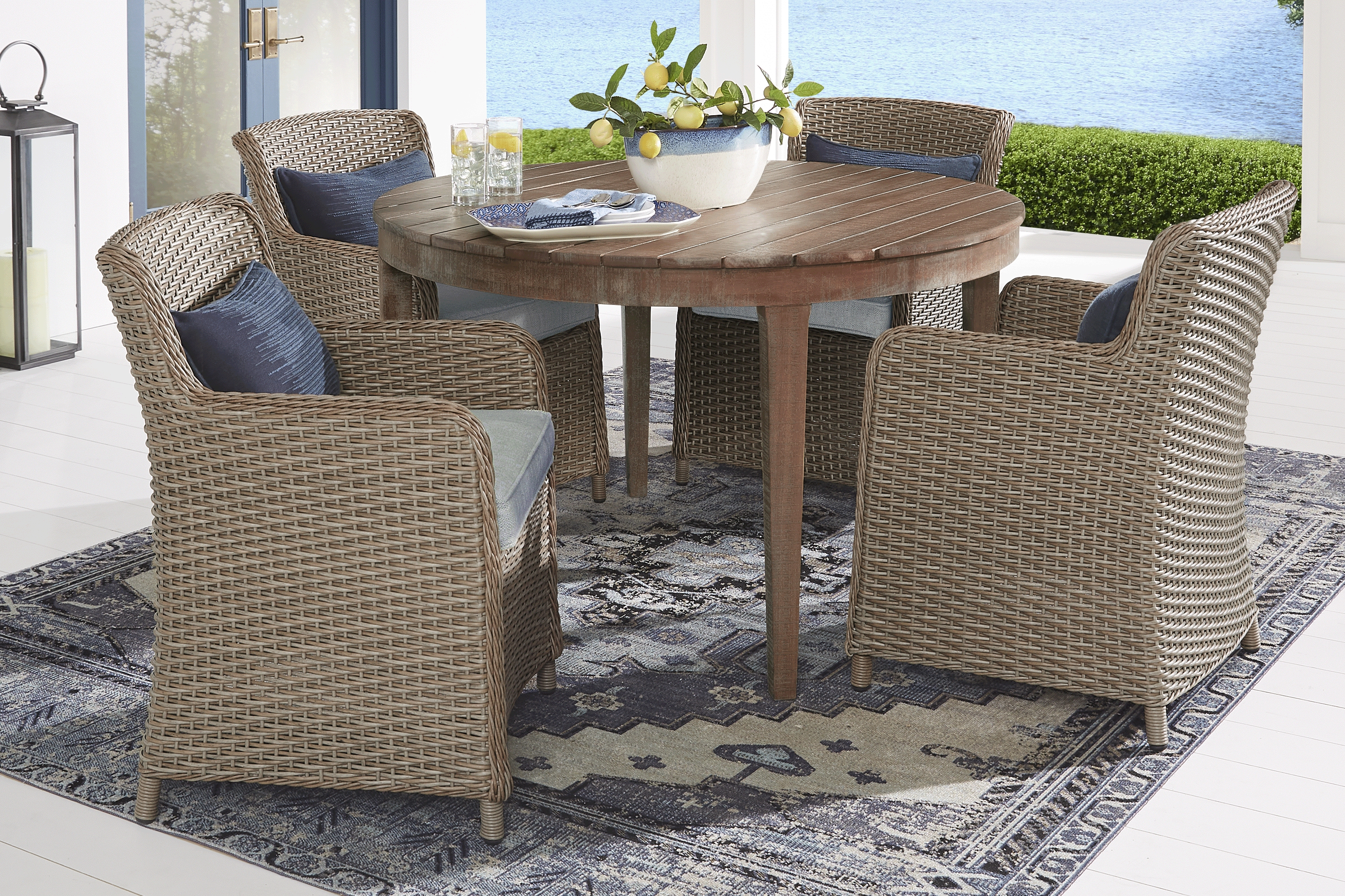 Ridgecrest Brown Outdoor Arm Chair with Seafoam Cushions - Thumbnail - Image 2