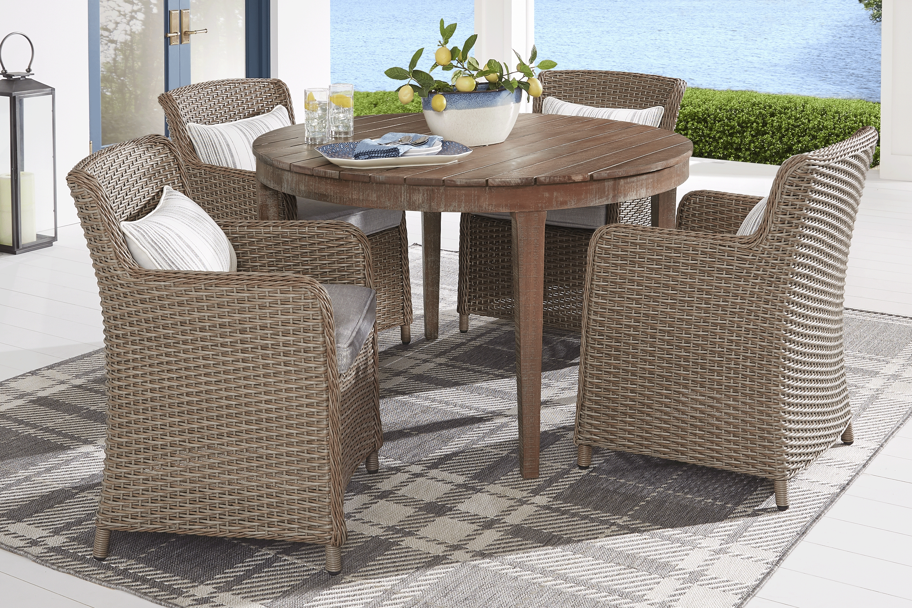 Ridgecrest Brown Outdoor Arm Chair with Slate Cushions - Thumbnail - Image 2