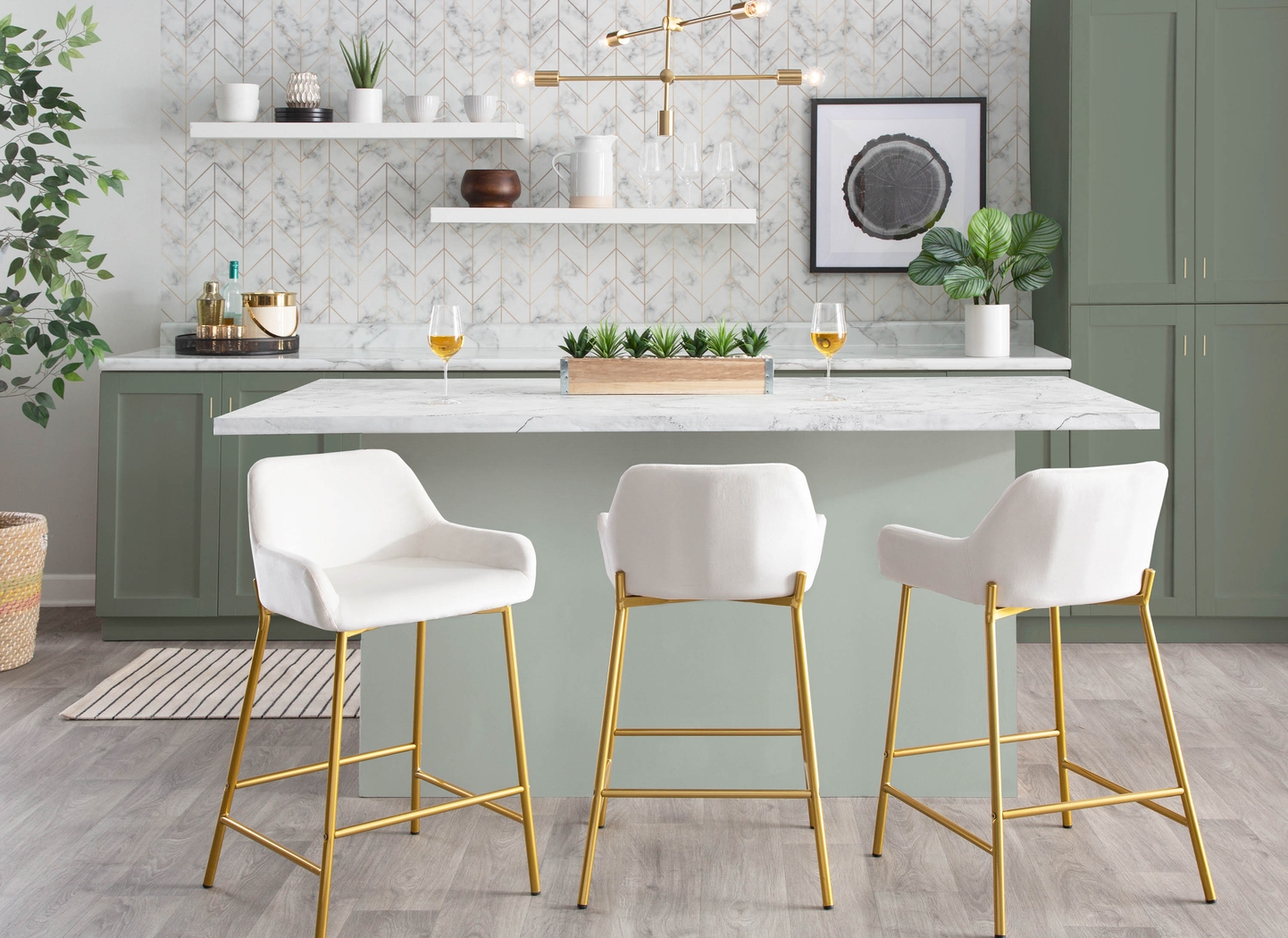 Rimcrest I White Velvet Counter Height Stool Set of 2 - Thumbnail - Image 8