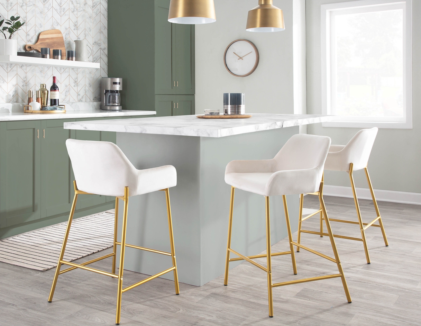 Rimcrest I White Velvet Counter Height Stool Set of 2 - Thumbnail - Image 9