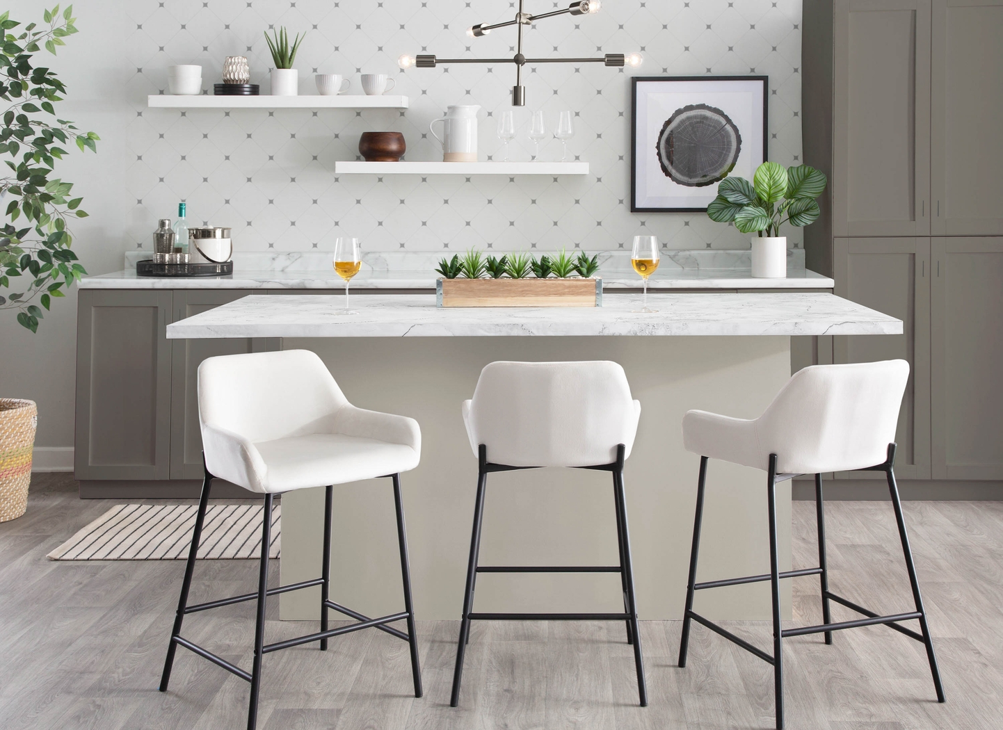 Rimcrest II White Velvet Counter Stool Set of 2 - Thumbnail - Image 8