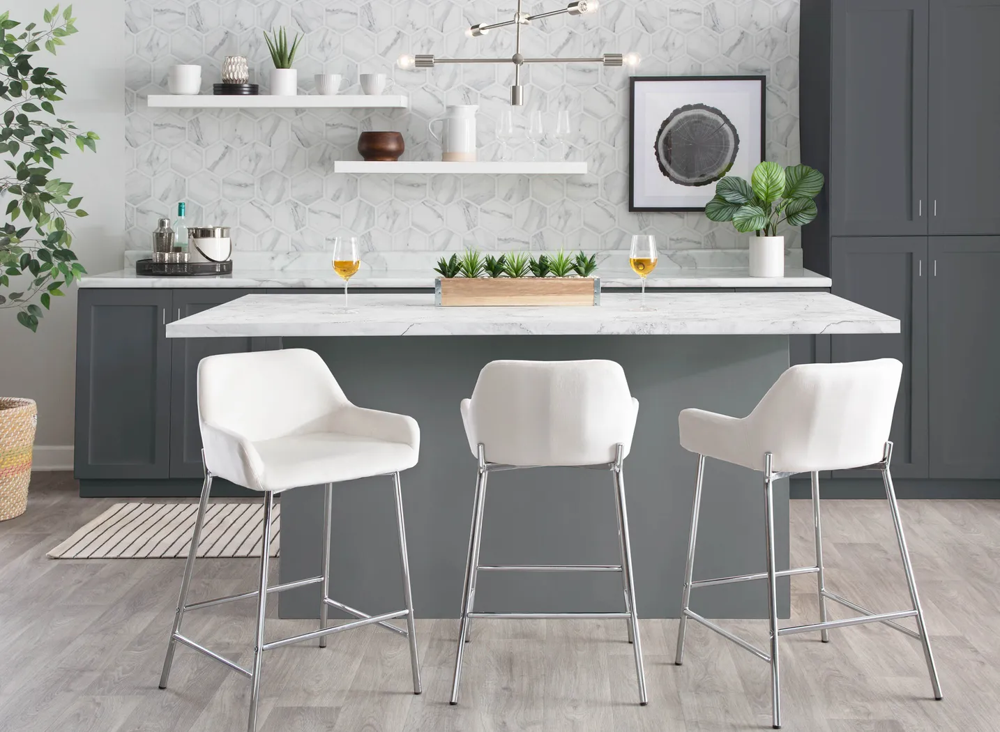 Rimcrest III White Velvet Counter Height Stool Set of 2 - Thumbnail - Image 8