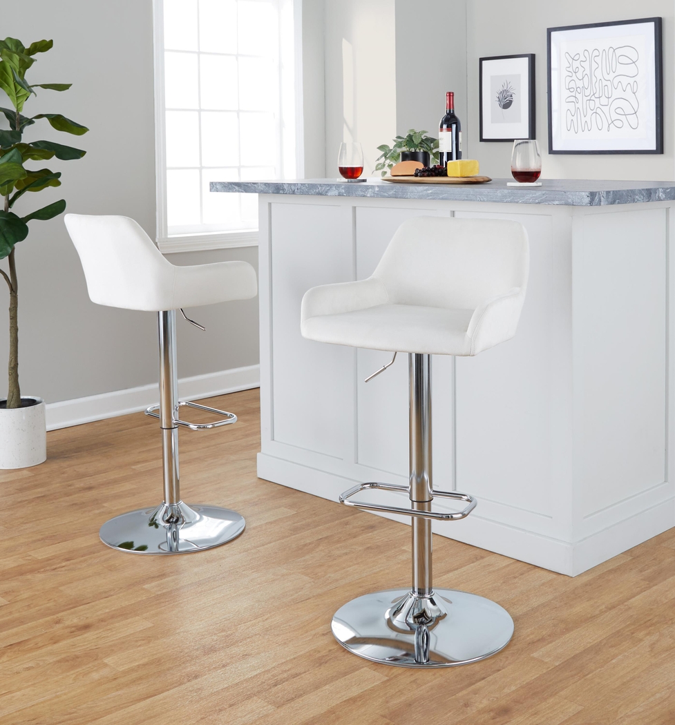Rimcrest IX White Velvet Adjustable Swivel Barstool, Set of 2 - Thumbnail - Image 2