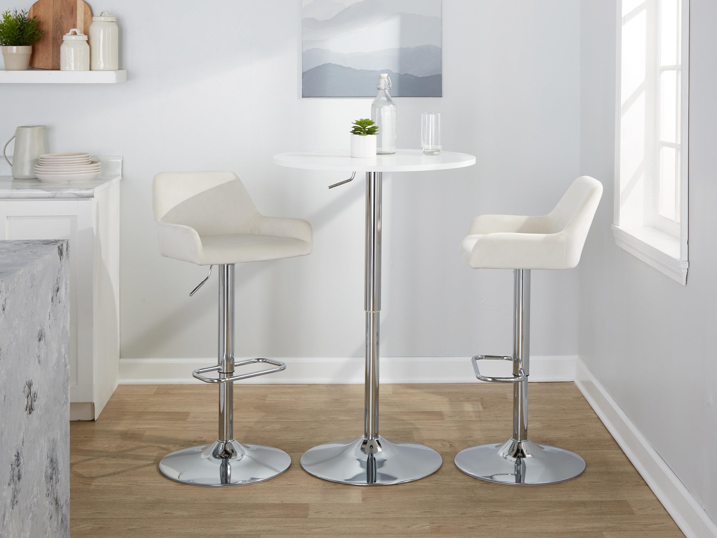 Rimcrest IX White Velvet Adjustable Swivel Barstool, Set of 2 - Thumbnail - Image 3