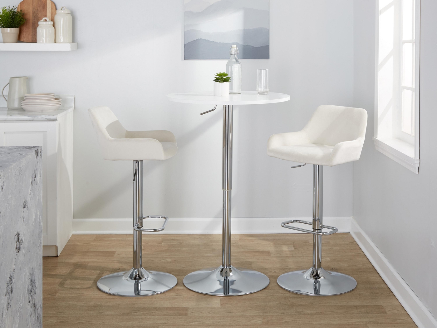 Rimcrest IX White Velvet Adjustable Swivel Barstool, Set of 2 - Thumbnail - Image 4