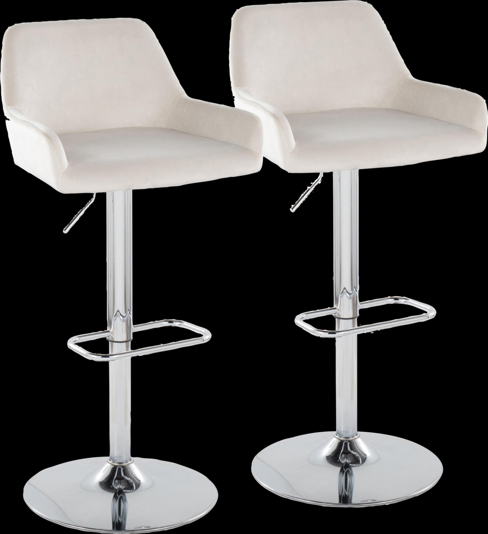 Rimcrest IX White Velvet Adjustable Swivel Barstool, Set of 2 - Thumbnail - Image 1
