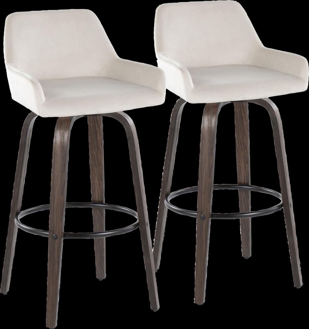 Rimcrest VII White Velvet Swivel Barstool, Set of 2 - Thumbnail - Image 1