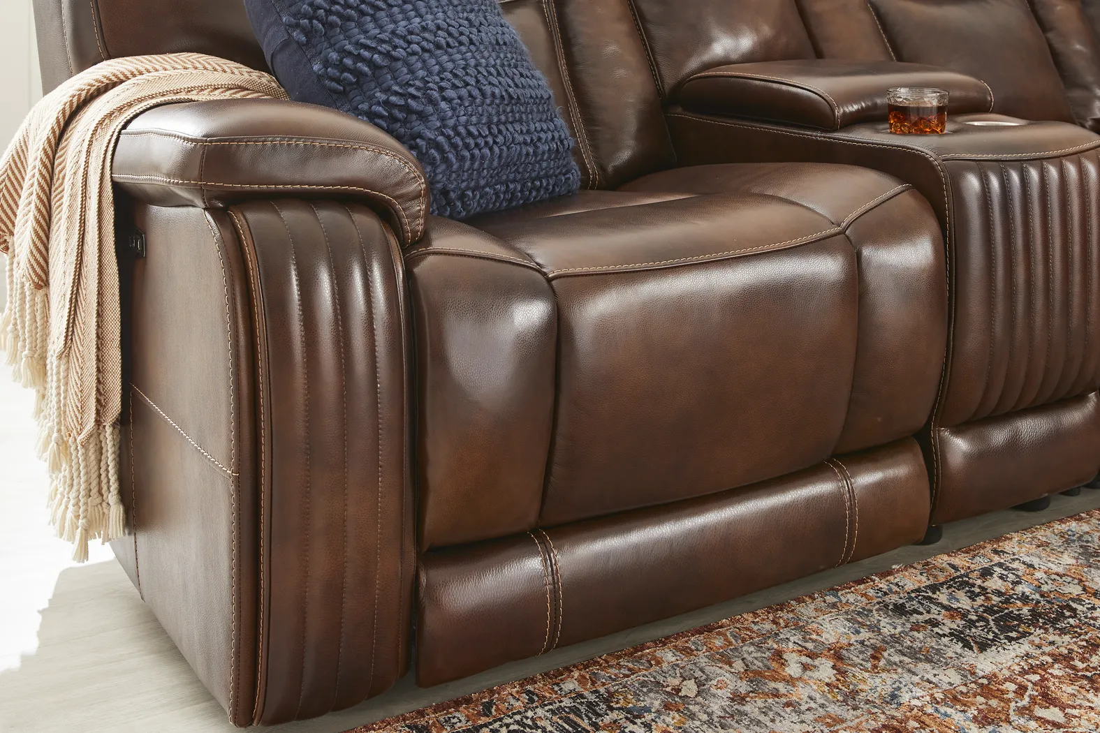 Rio Montana Brown Leather 9 Pc Dual Power Reclining Sectional Living Room - Thumbnail - Image 5