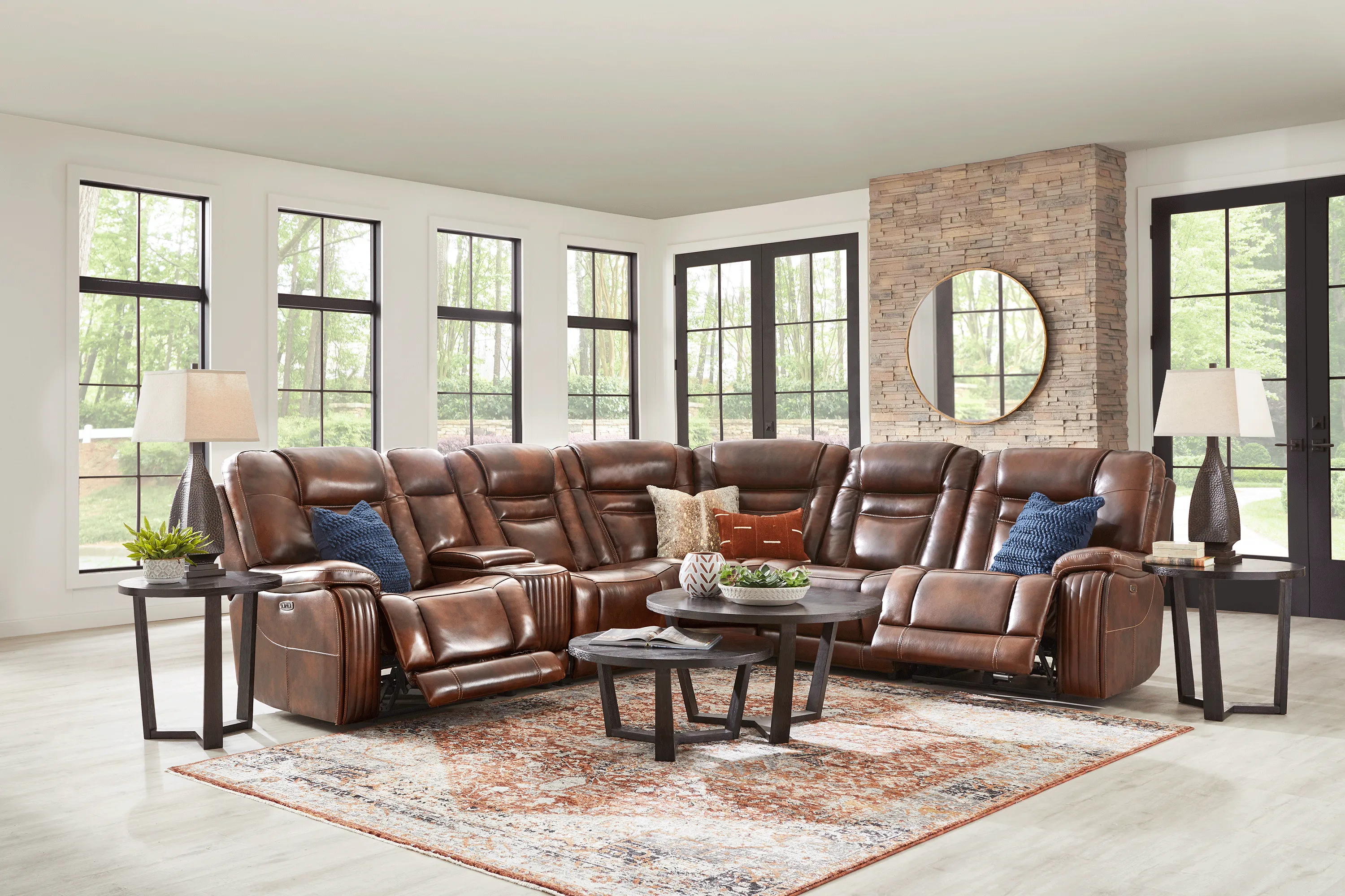 Rio Montana Brown Leather 6 Pc Dual Power Reclining Sectional - Thumbnail - Image 2