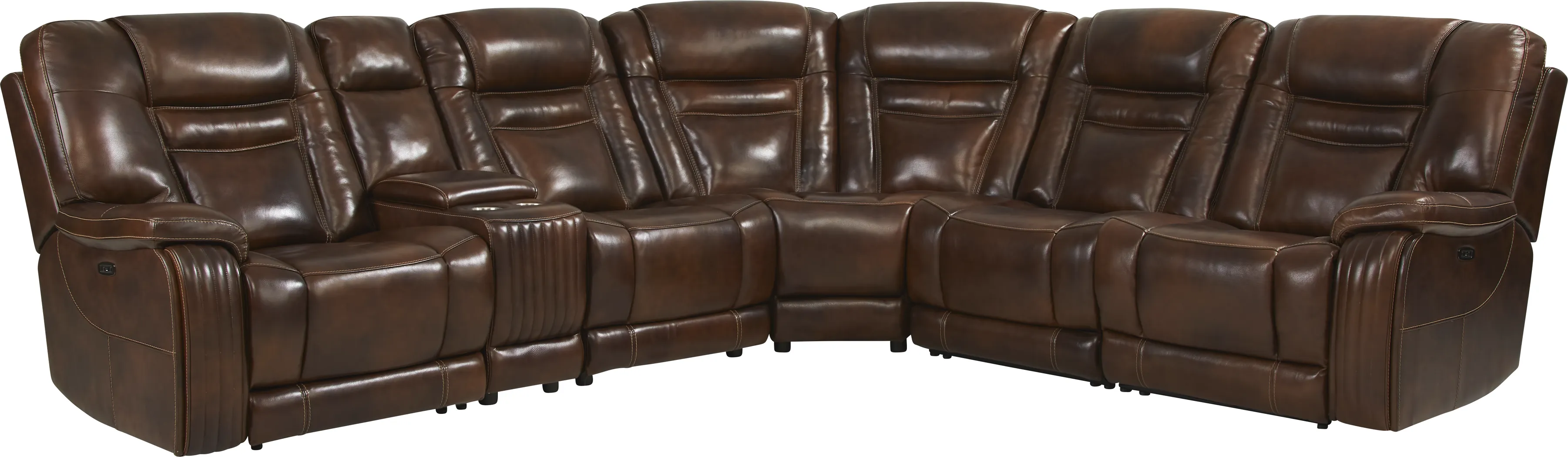 Rio Montana Brown Leather 6 Pc Dual Power Reclining Sectional - Thumbnail - Image 1