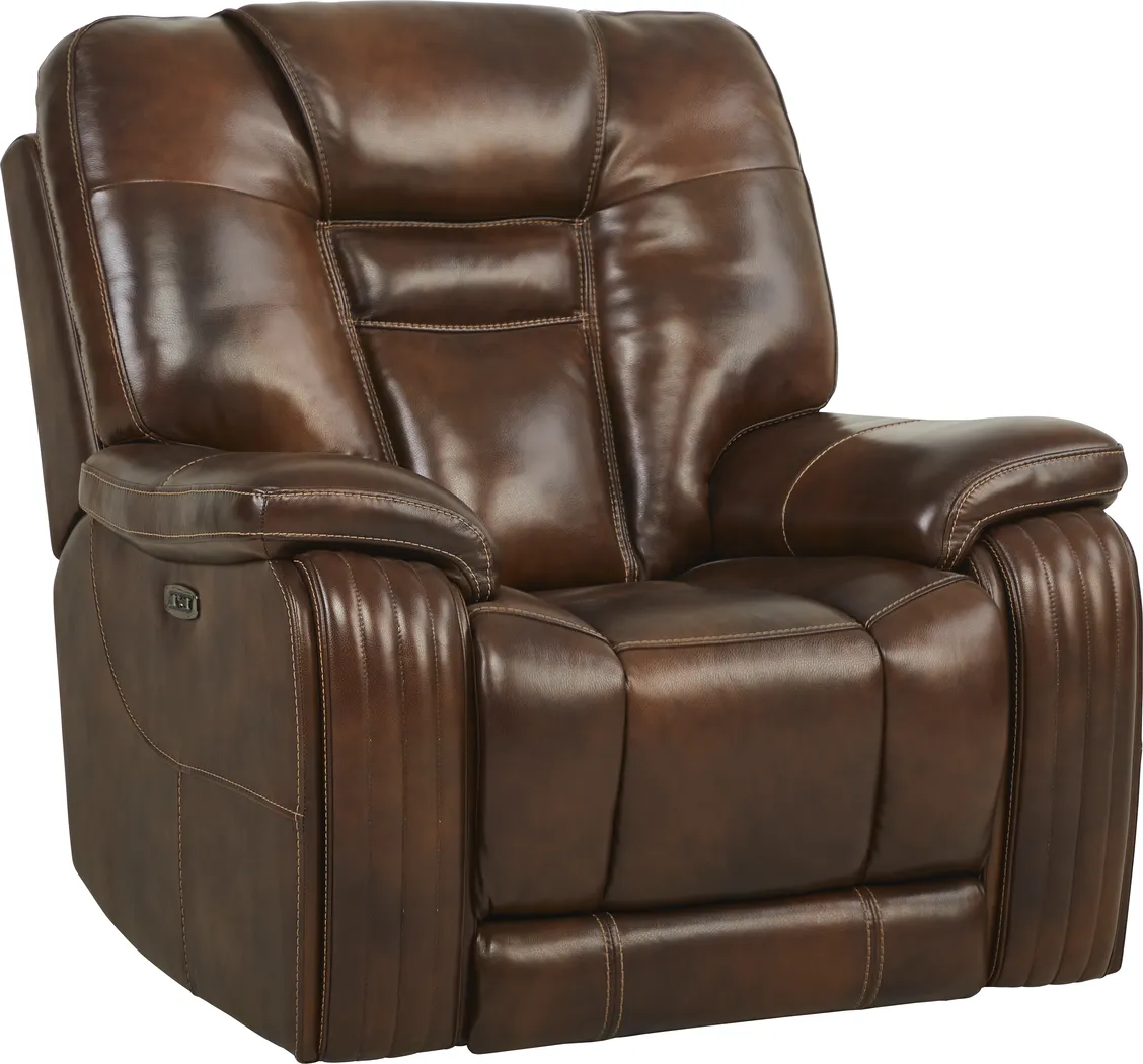 Rio Montana Brown Leather Dual Power Recliner - Thumbnail - Image 1