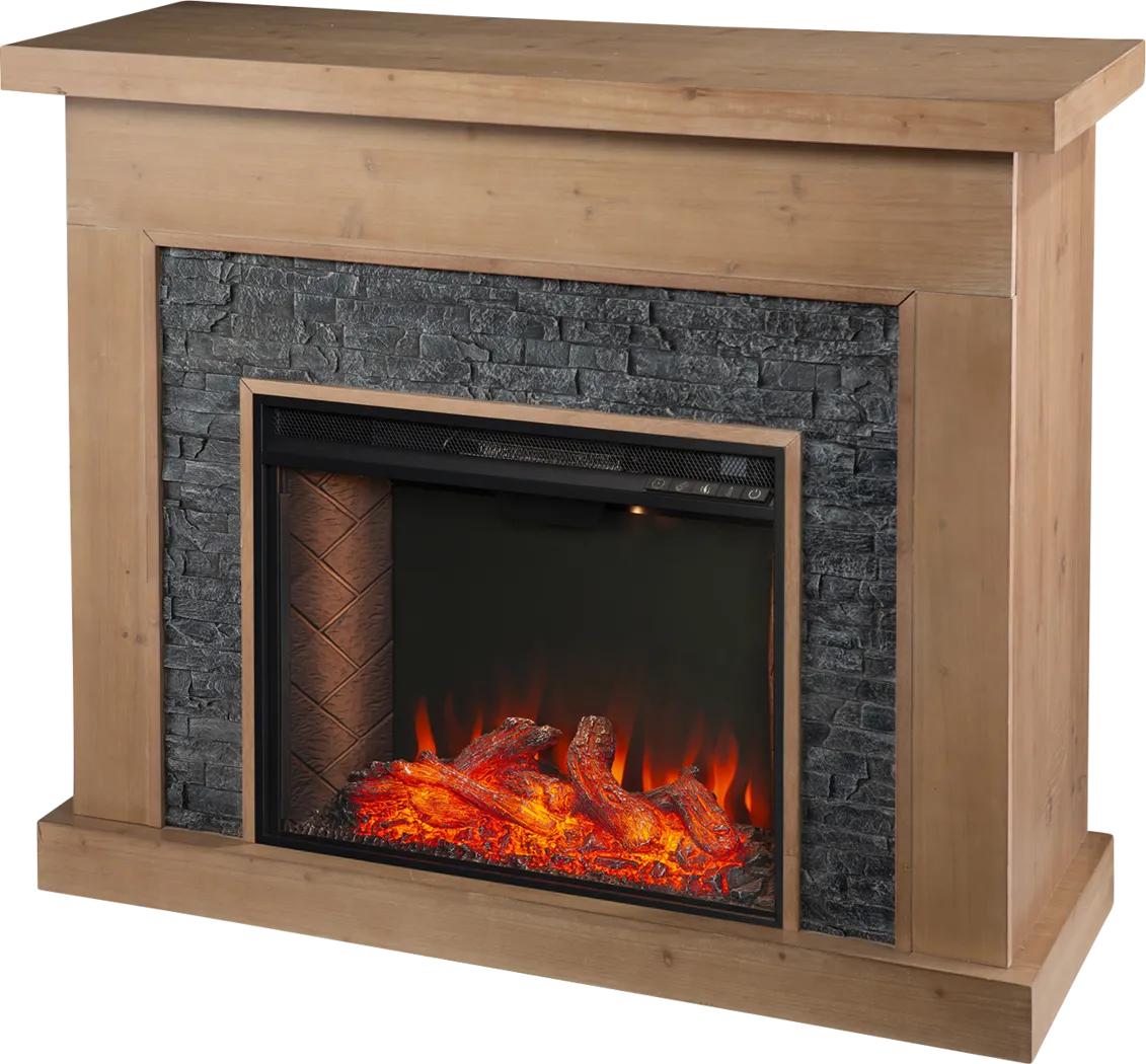 Rische Natural 45 in. Console with Electric Smart Fireplace - Thumbnail - Image 1