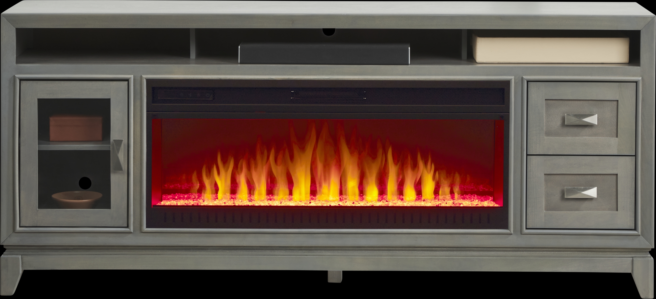 River Terrace Gray 76 in. Console with Electric Fireplace - Thumbnail - Image 1