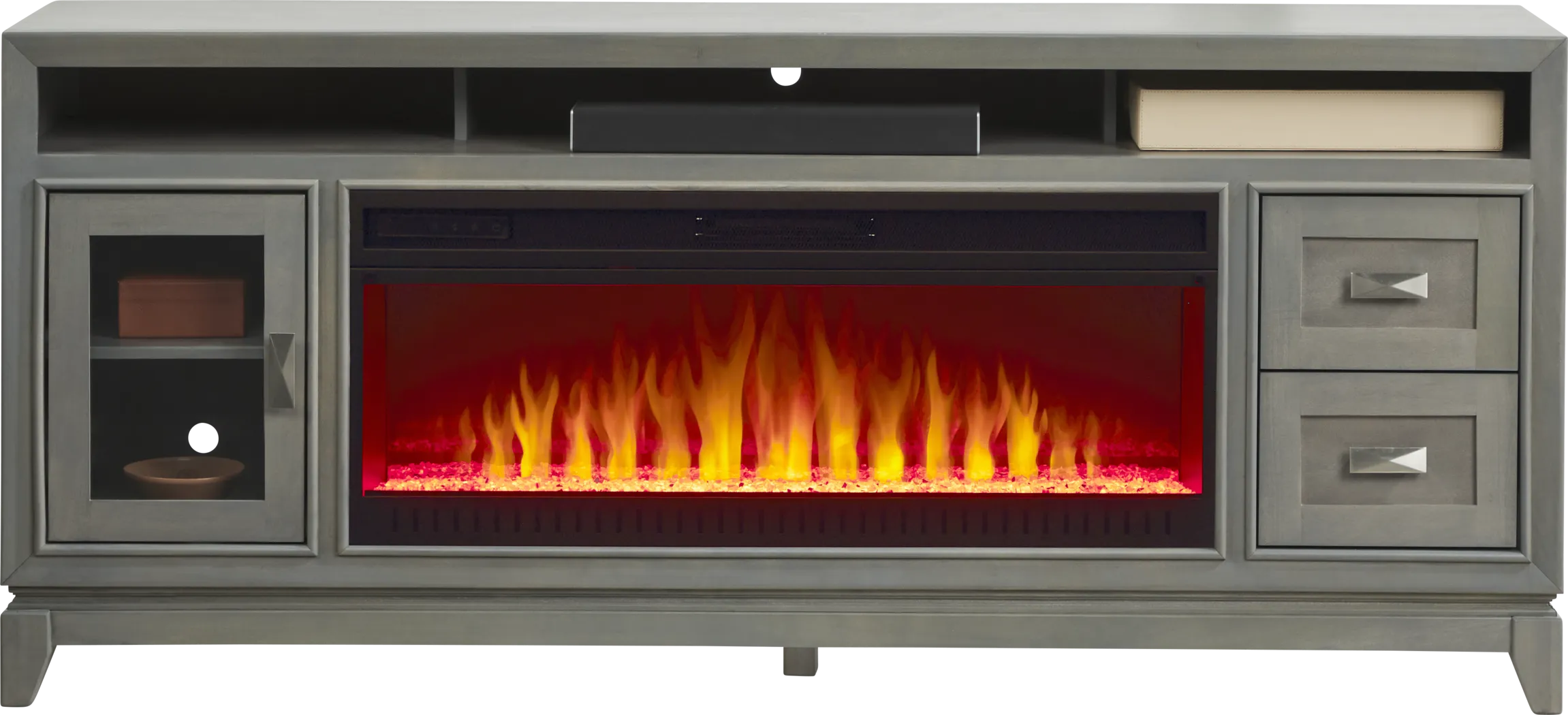 River Terrace Gray 76 in. Console with Electric Fireplace - Thumbnail - Image 1