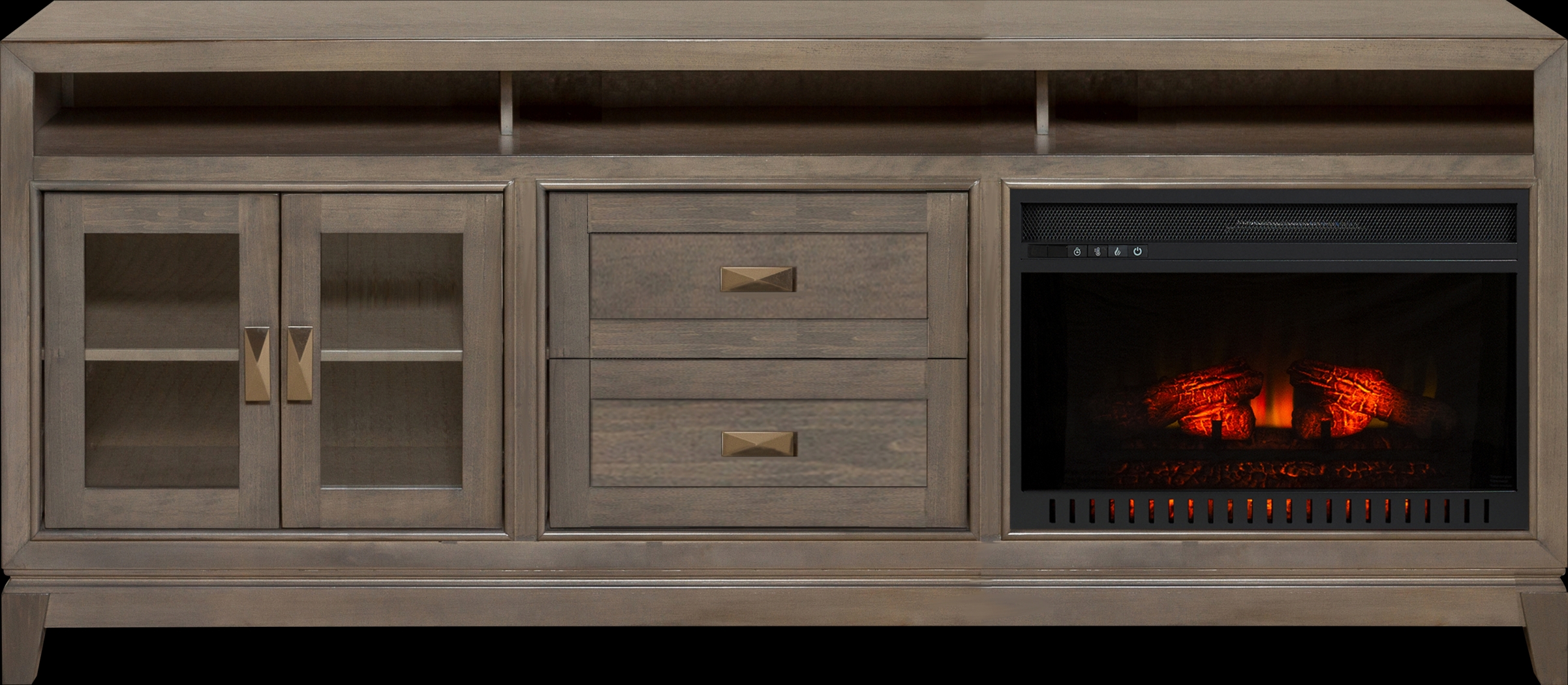 River Terrace Gray 82 in. Console with Electric Log Fireplace - Thumbnail - Image 1