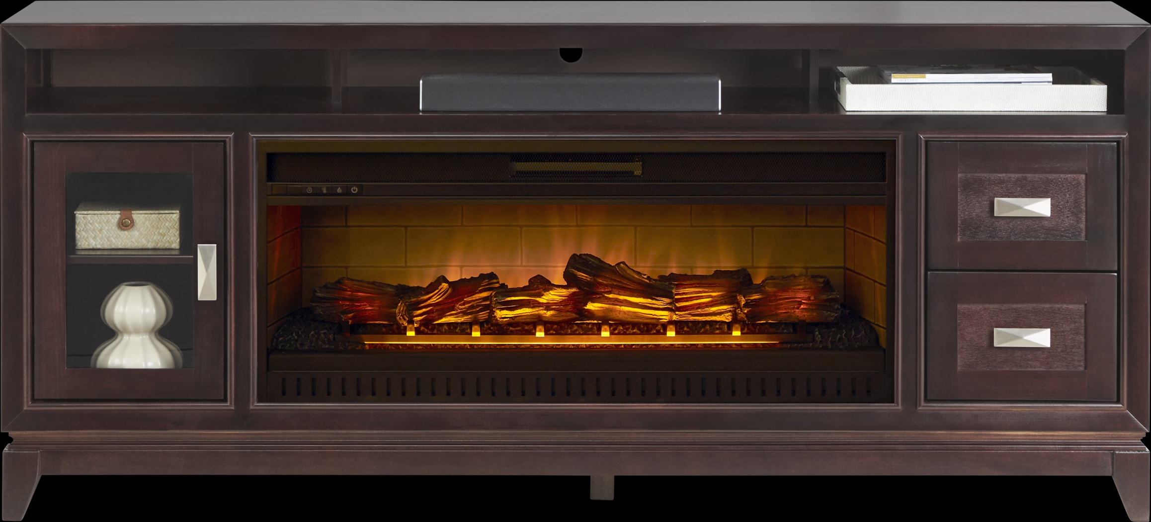 River Terrace Merlot 76 in. Console with Electric Log Fireplace - Thumbnail - Image 1